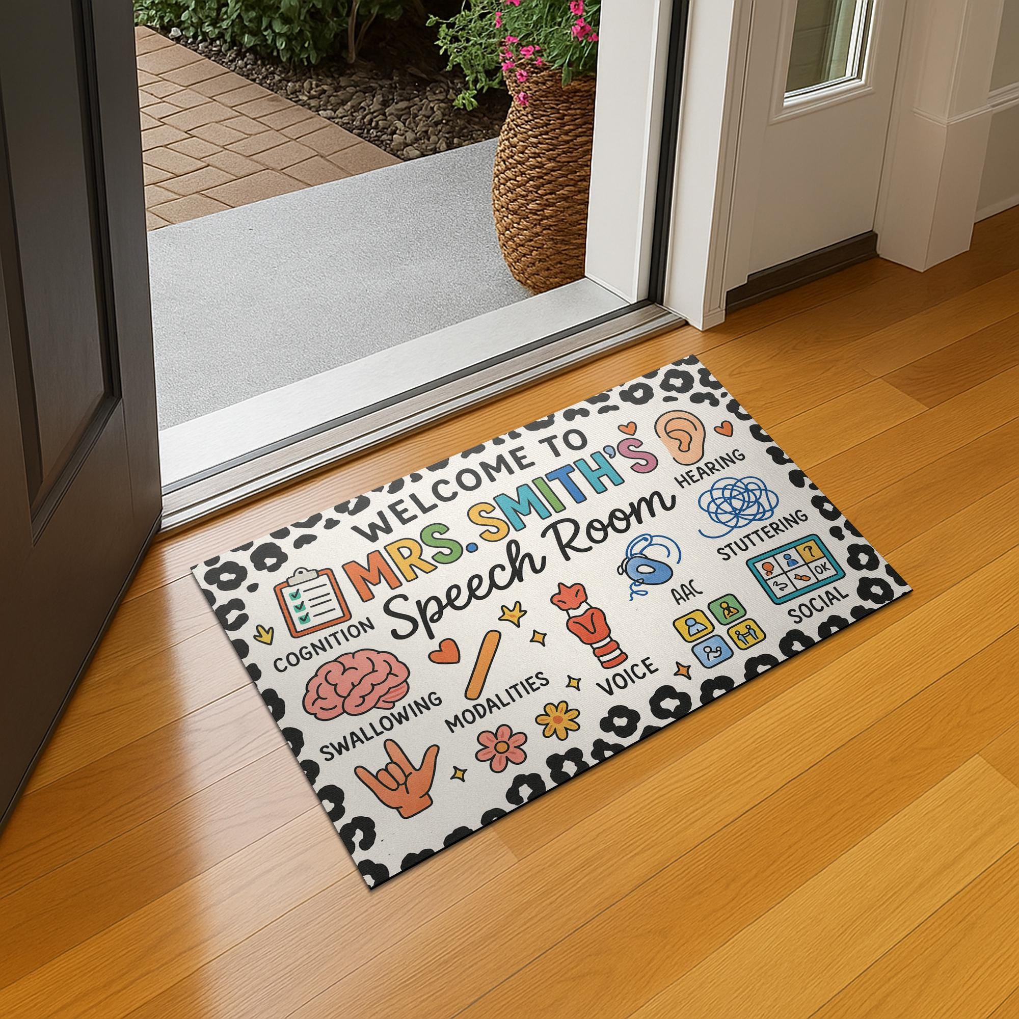 Personalized Speech Room Doormat, SLP Office Decor, Custom Name Therapy Mat, Speech Pathologist Welcome Rug, SLP Gift Idea