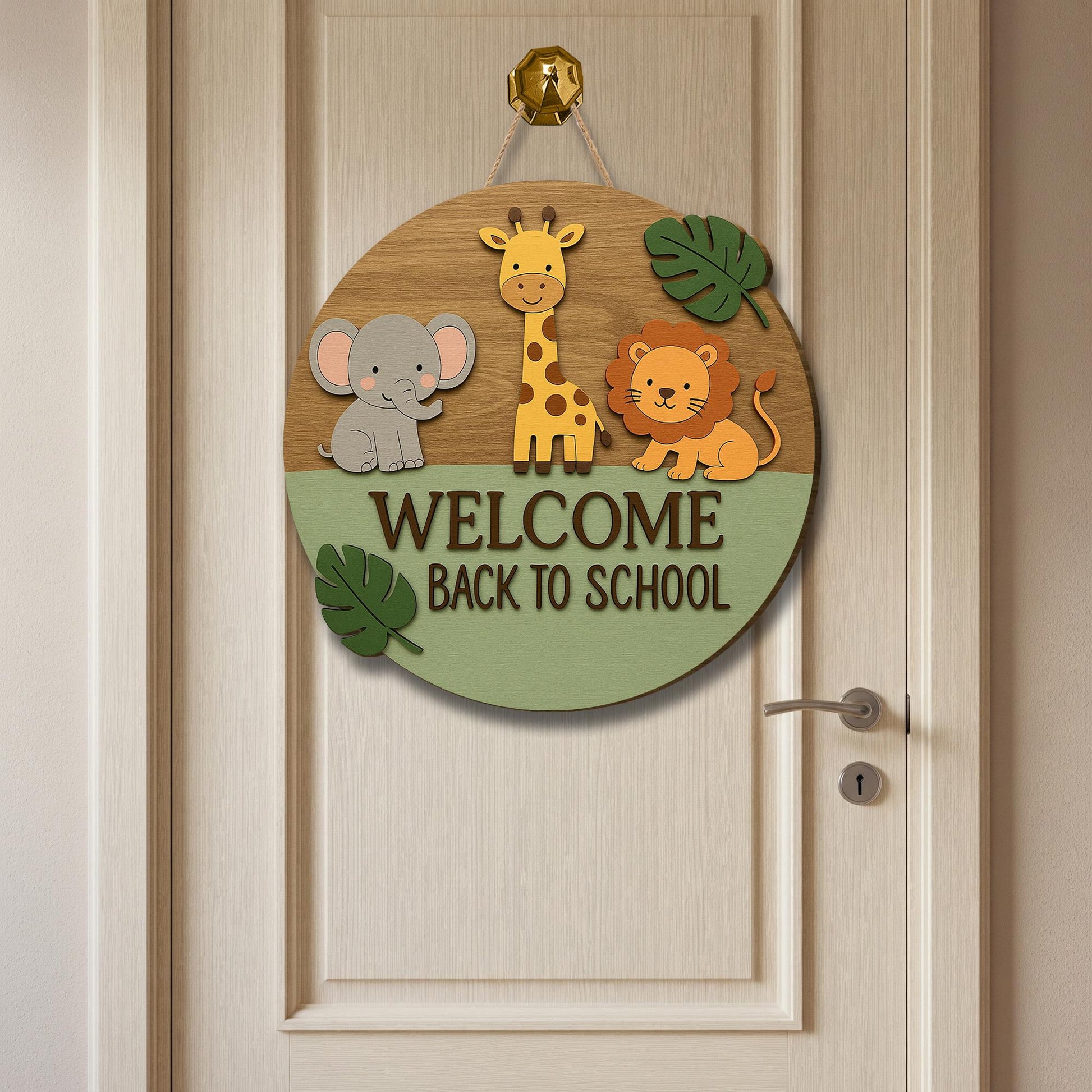 Welcome Back to School Sign, Jungle Animal Classroom Door Hanger, Kindergarten Wooden Decor, Teacher Back to School Gift