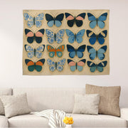 Chinoiserie Butterfly Tapestry | Blue Floral Vintage Wall Art | Cottagecore Insect Decor | Elegant Botanical Wall Hanging for Bedroom