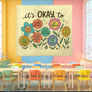 It’s Okay To Tapestry – Positive Mental Health Wall Art, Classroom or Therapy Office Decor, Inspirational Growth Banner for Kids & Adults