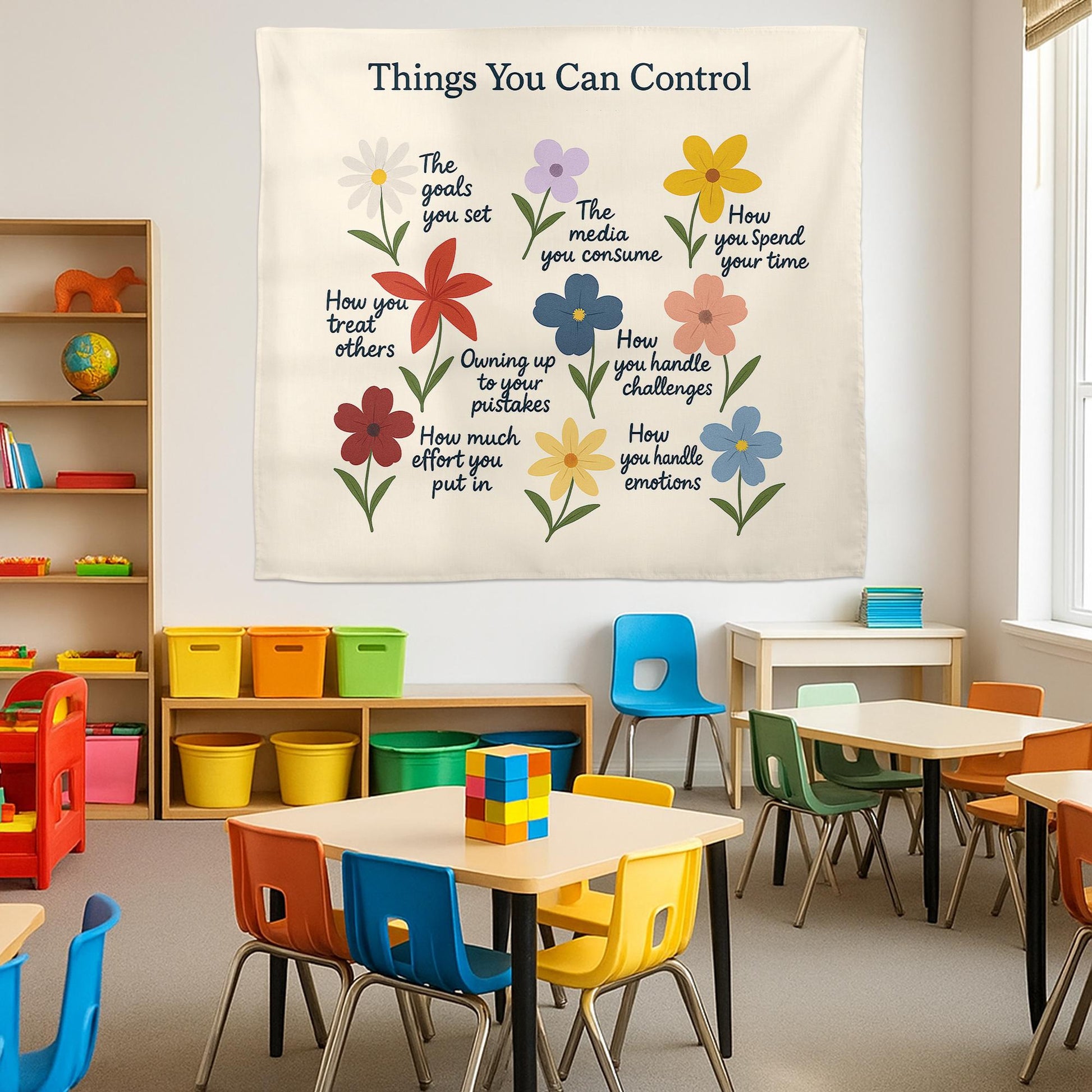 Things You Can Control Tapestry, Mental Health Wall Art, Motivational Floral Decor, Therapy Office Poster, Growth Mindset Gift