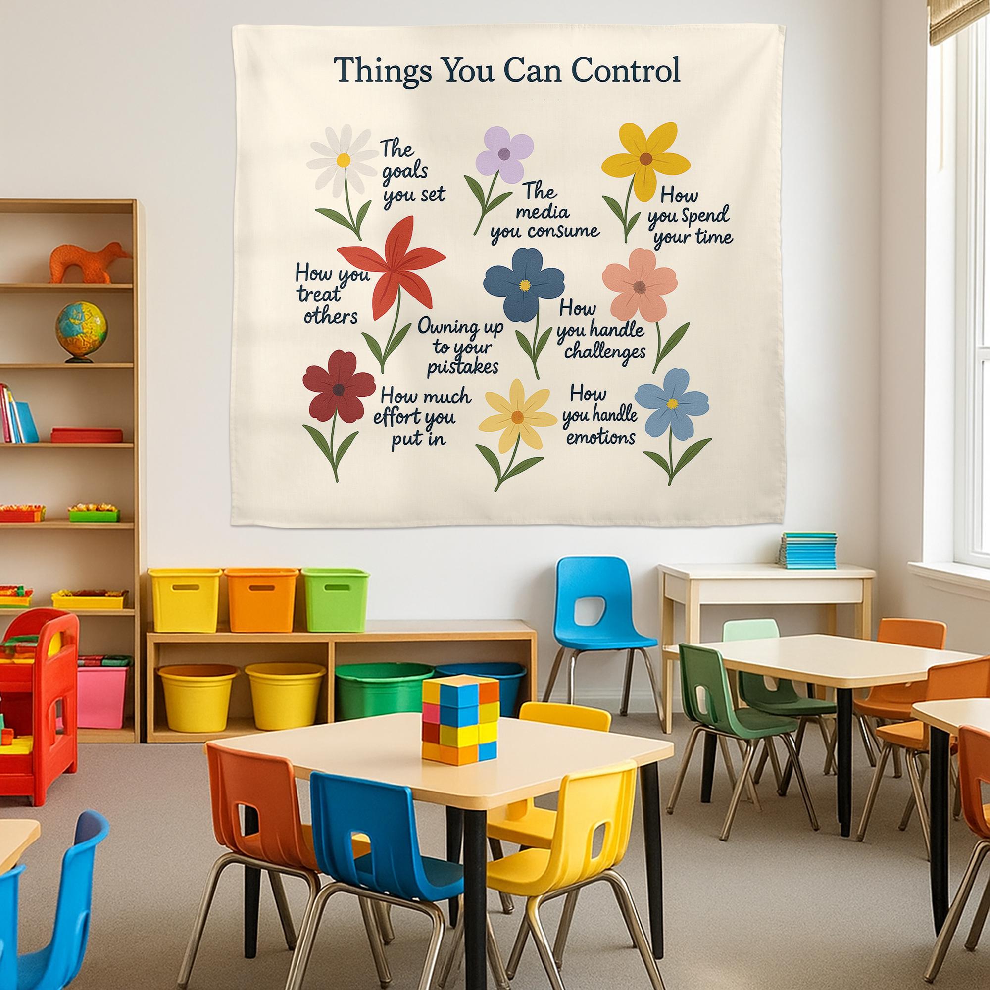 Things You Can Control Tapestry, Mental Health Wall Art, Motivational Floral Decor, Therapy Office Poster, Growth Mindset Gift