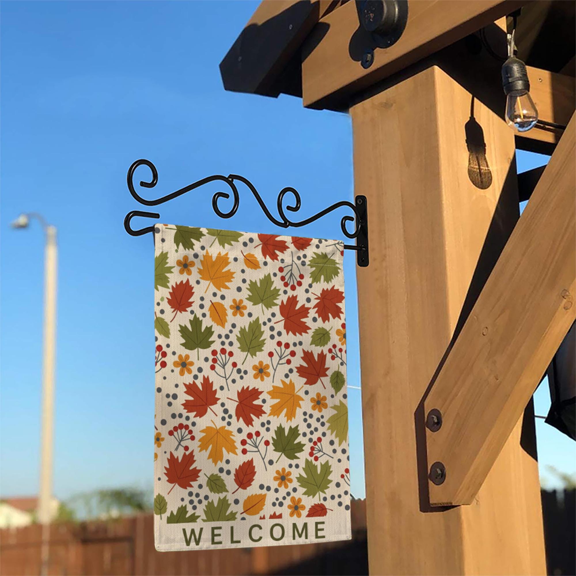 Welcome Fall Leaves Garden Flag – Autumn Yard Decor with Colorful Foliage and Berries, Seasonal Outdoor Sign for Porch or Garden Display