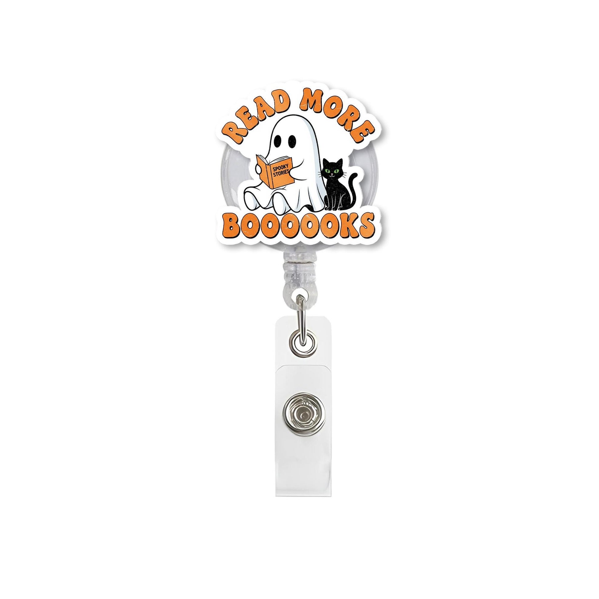 Read More Books Badge Reel, Halloween Ghost ID Clip, Librarian Book Lover Gift, Spooky Cute Reading Badge, Fall Teacher Accessory