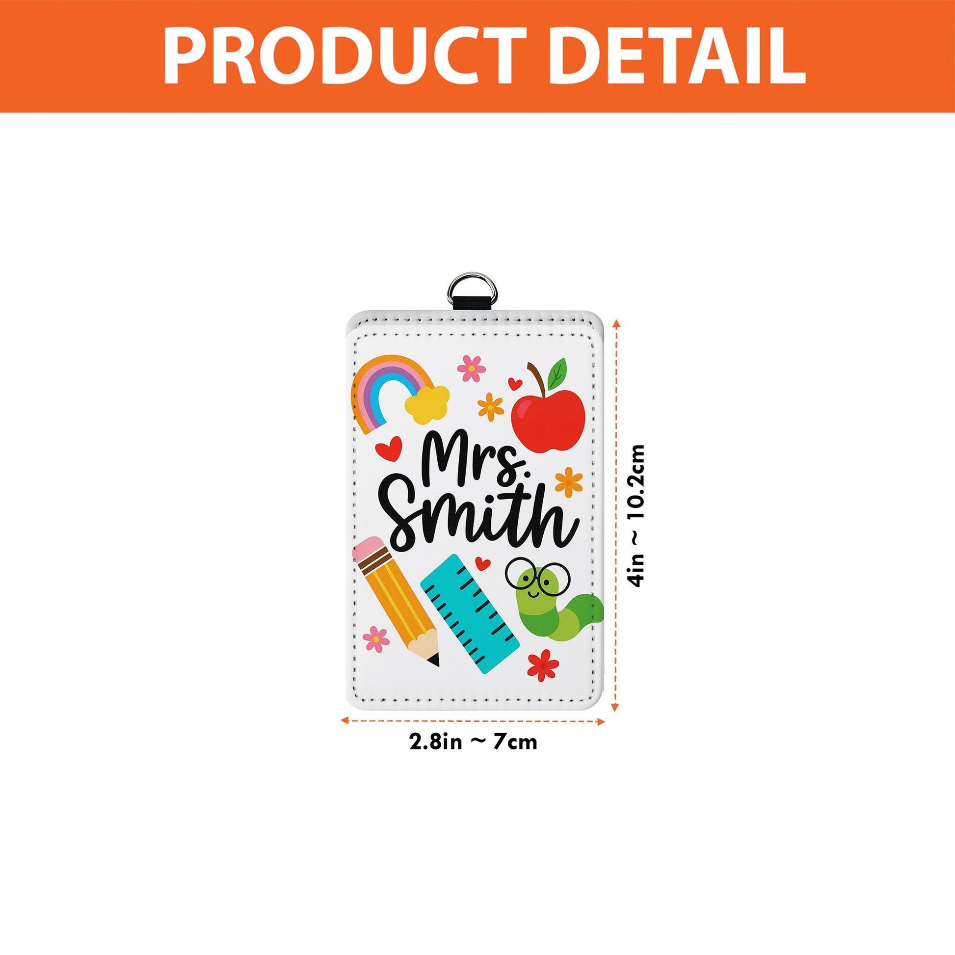 Personalized Teacher Badge Holder, Cute School Icons ID Tag for Teachers, Educators, Rainbow, Pencil, Apple Design Lanyard Gift, School Gift