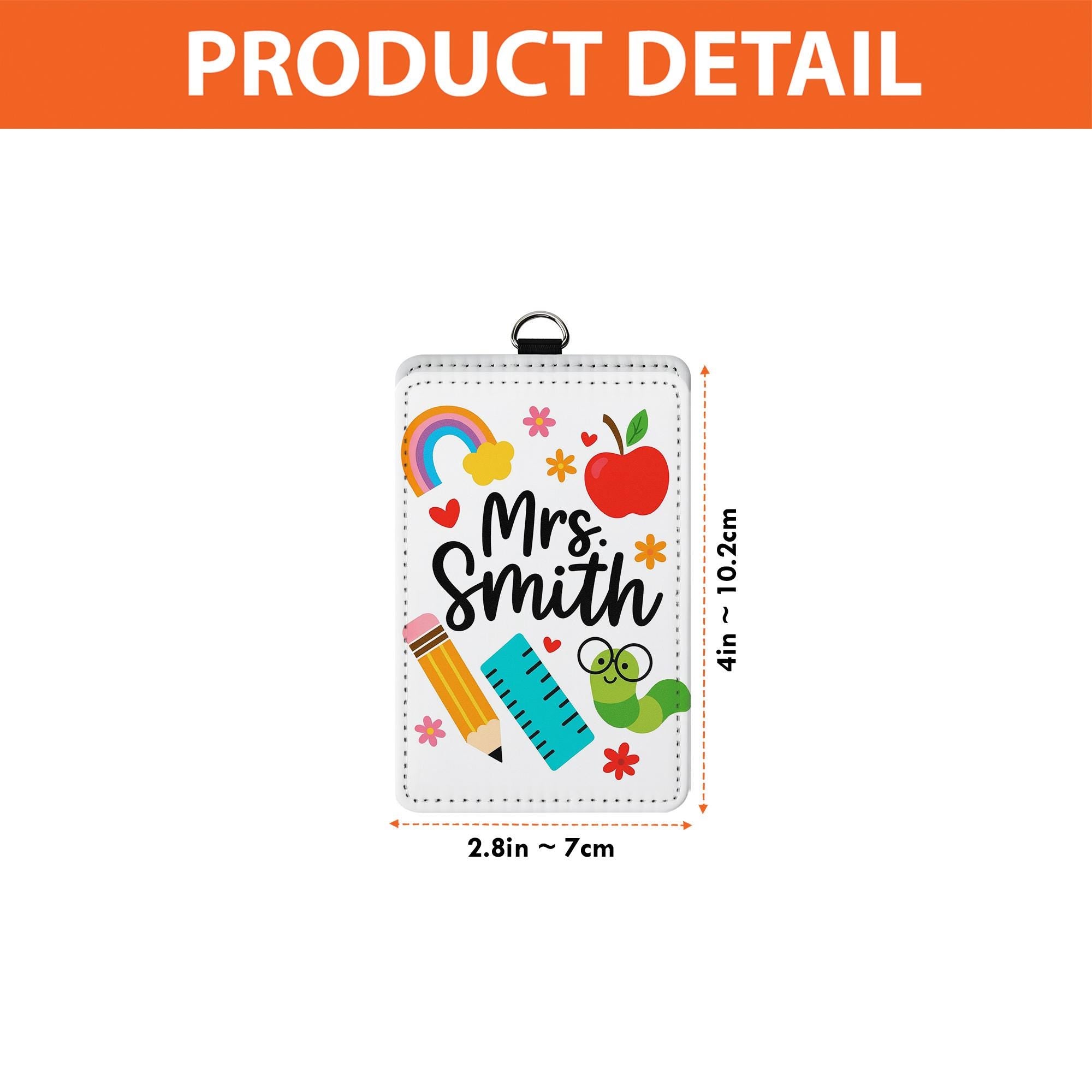 Personalized Teacher Badge Holder, Cute School Icons ID Tag for Teachers, Educators, Rainbow, Pencil, Apple Design Lanyard Gift, School Gift