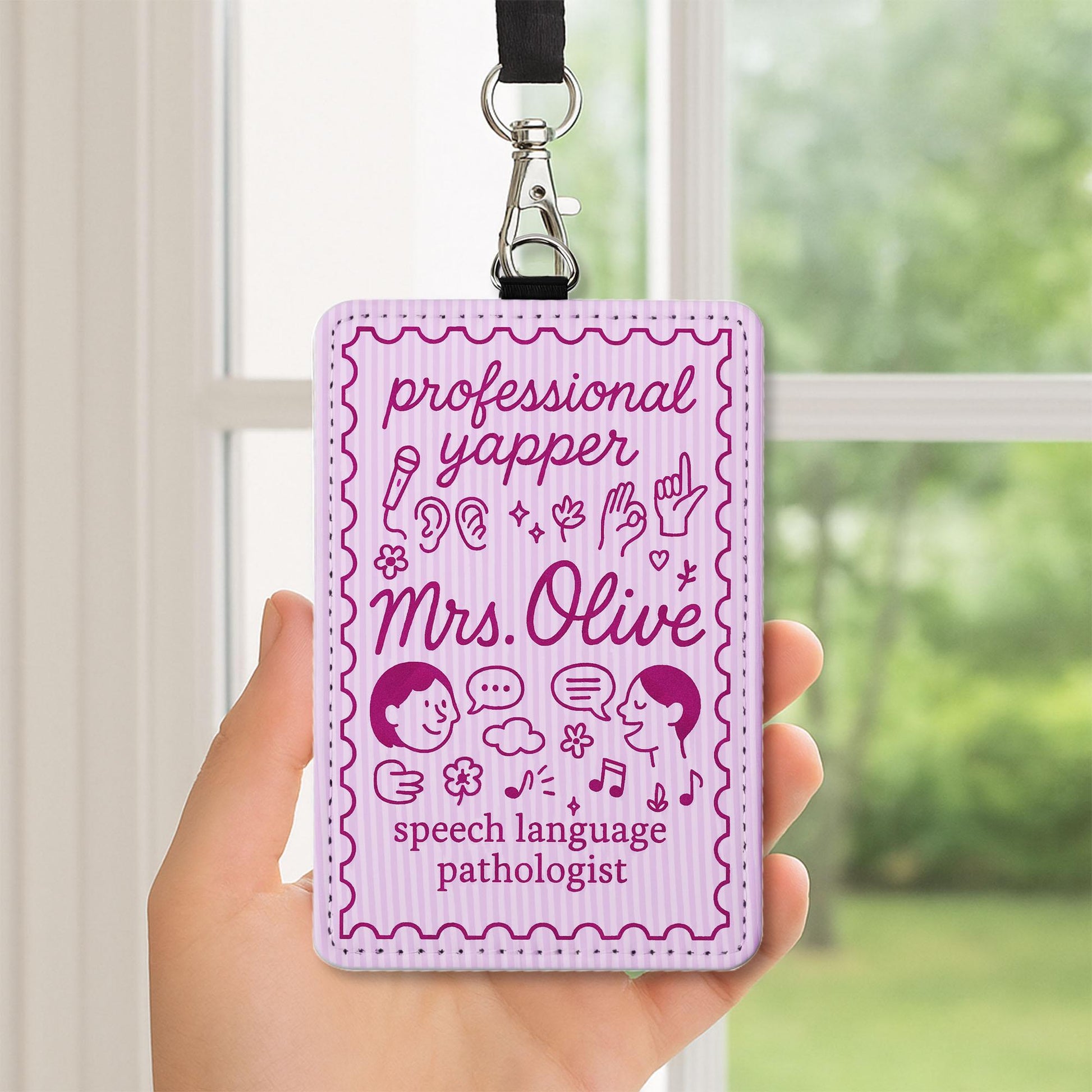 Speech Therapist Badge Holder, Professional Yapper ID Tag, SLP Gift for Women, Funny Lanyard Insert, Personalized SLP Accessory