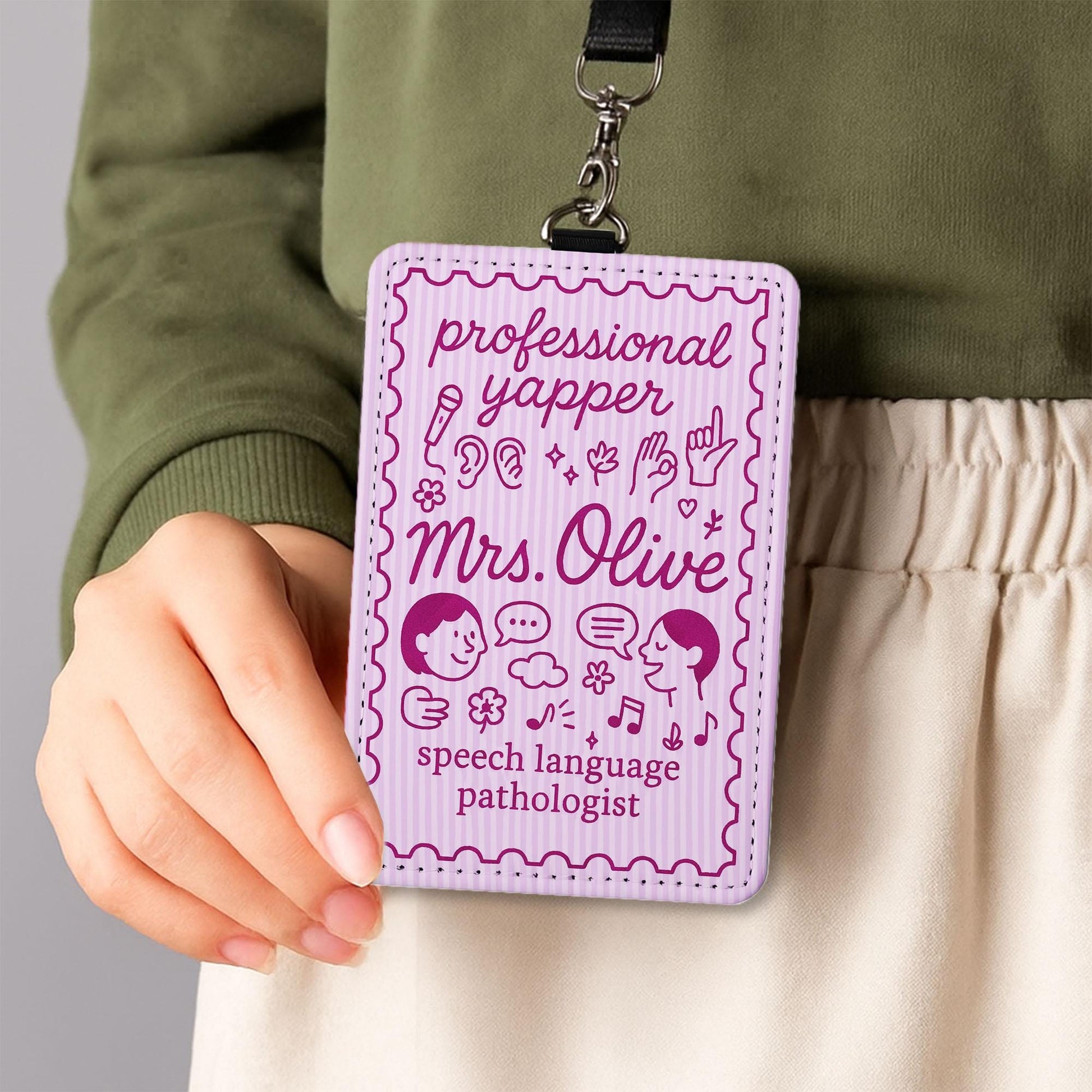 Speech Therapist Badge Holder, Professional Yapper ID Tag, SLP Gift for Women, Funny Lanyard Insert, Personalized SLP Accessory