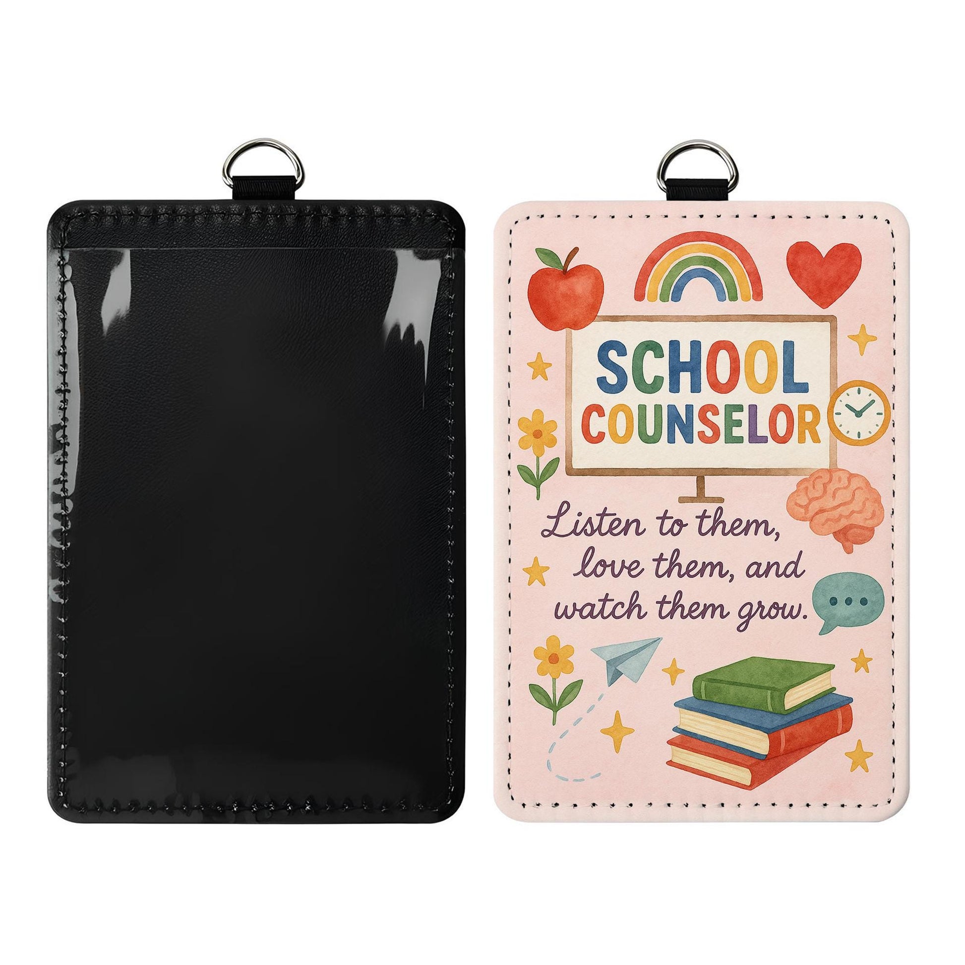 School Counselor Badge Holder, Inspirational ID Tag Insert, Cute Rainbow Lanyard Accessory, Counselor Gift for Women Teachers