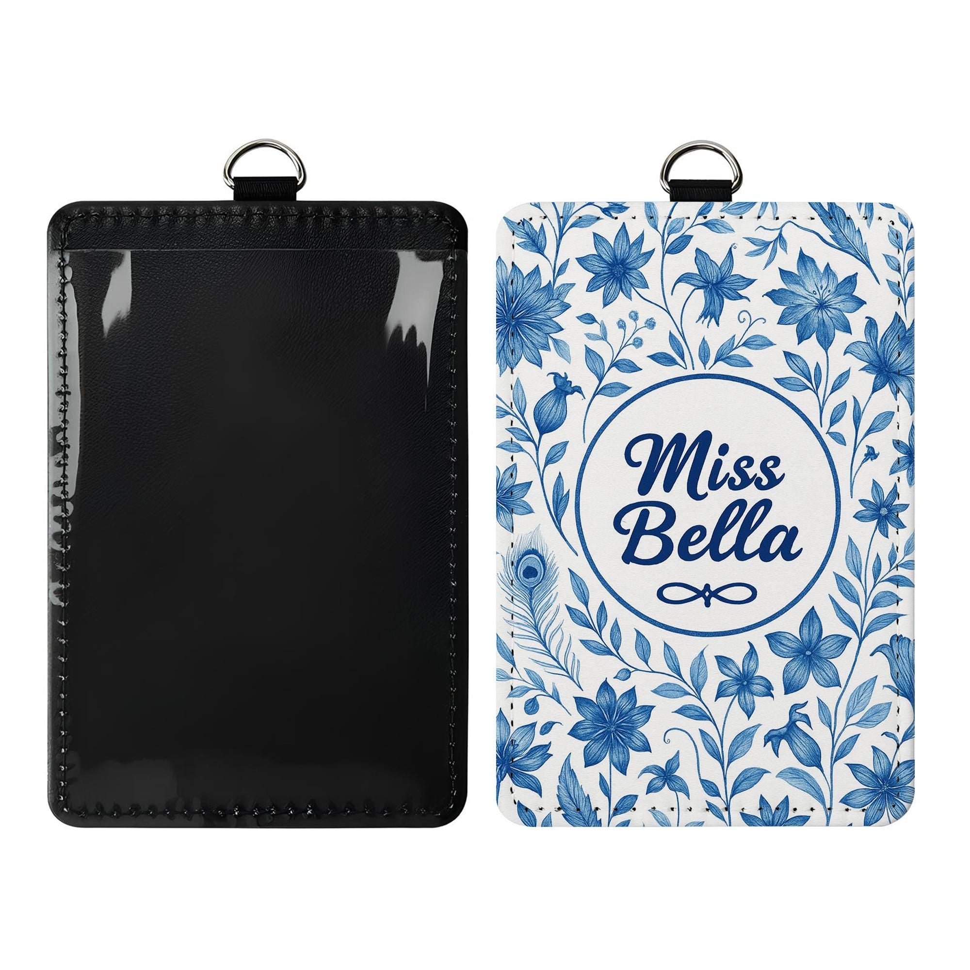 Personalized Floral Teacher Badge Holder, Custom Name ID Tag for Teachers, Educators – Elegant Blue Flower Design Lanyard Gift for Educators