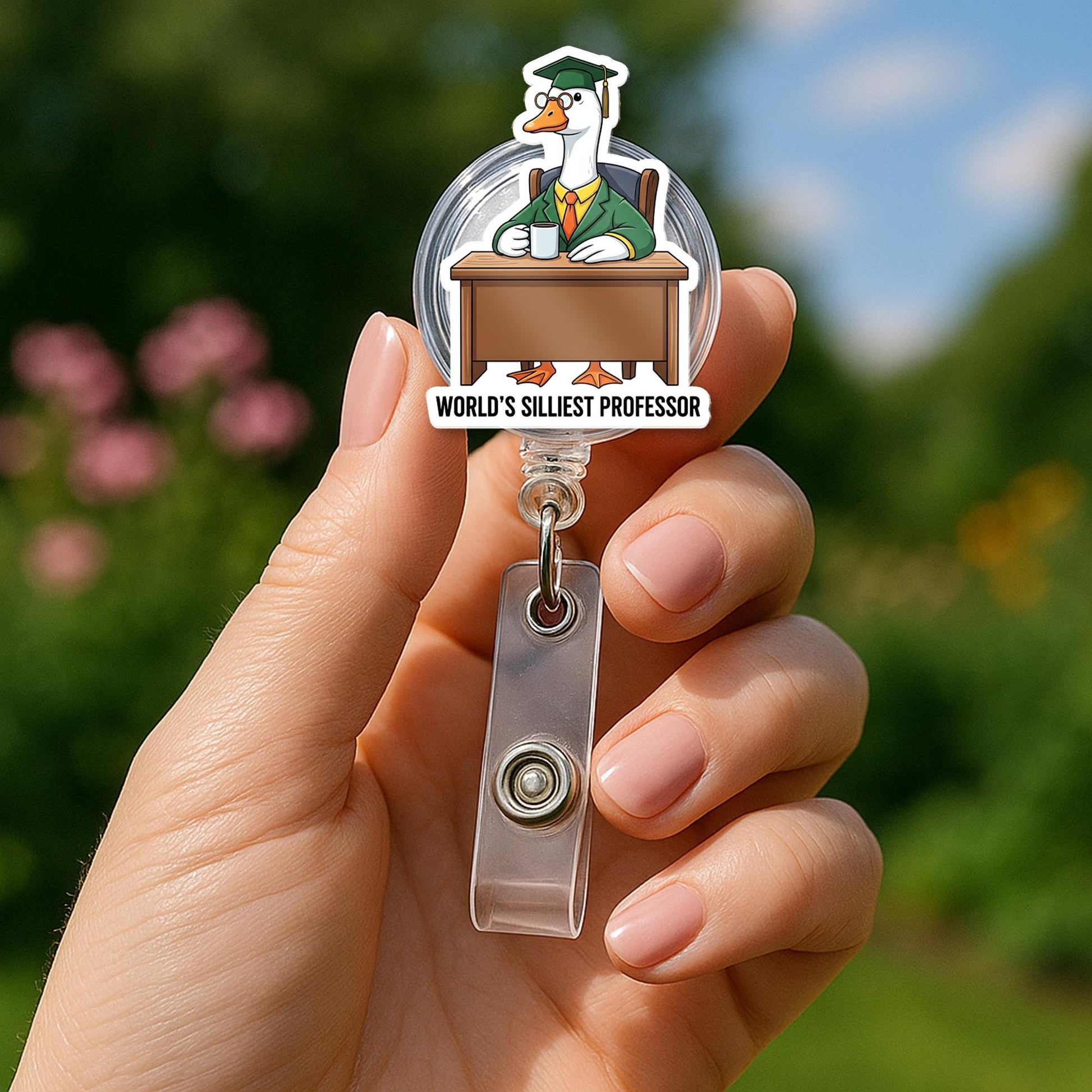 Funny Goose Professor Badge Reel – World's Silliest Professor ID Holder – Cute Gift for Teachers, Professors, or Staff, Teacher Lanyard Gift