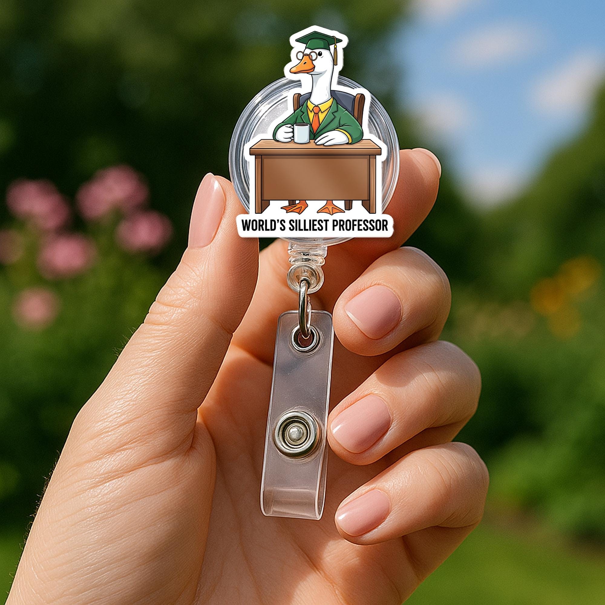 Funny Goose Professor Badge Reel – World's Silliest Professor ID Holder – Cute Gift for Teachers, Professors, or Staff, Teacher Lanyard Gift