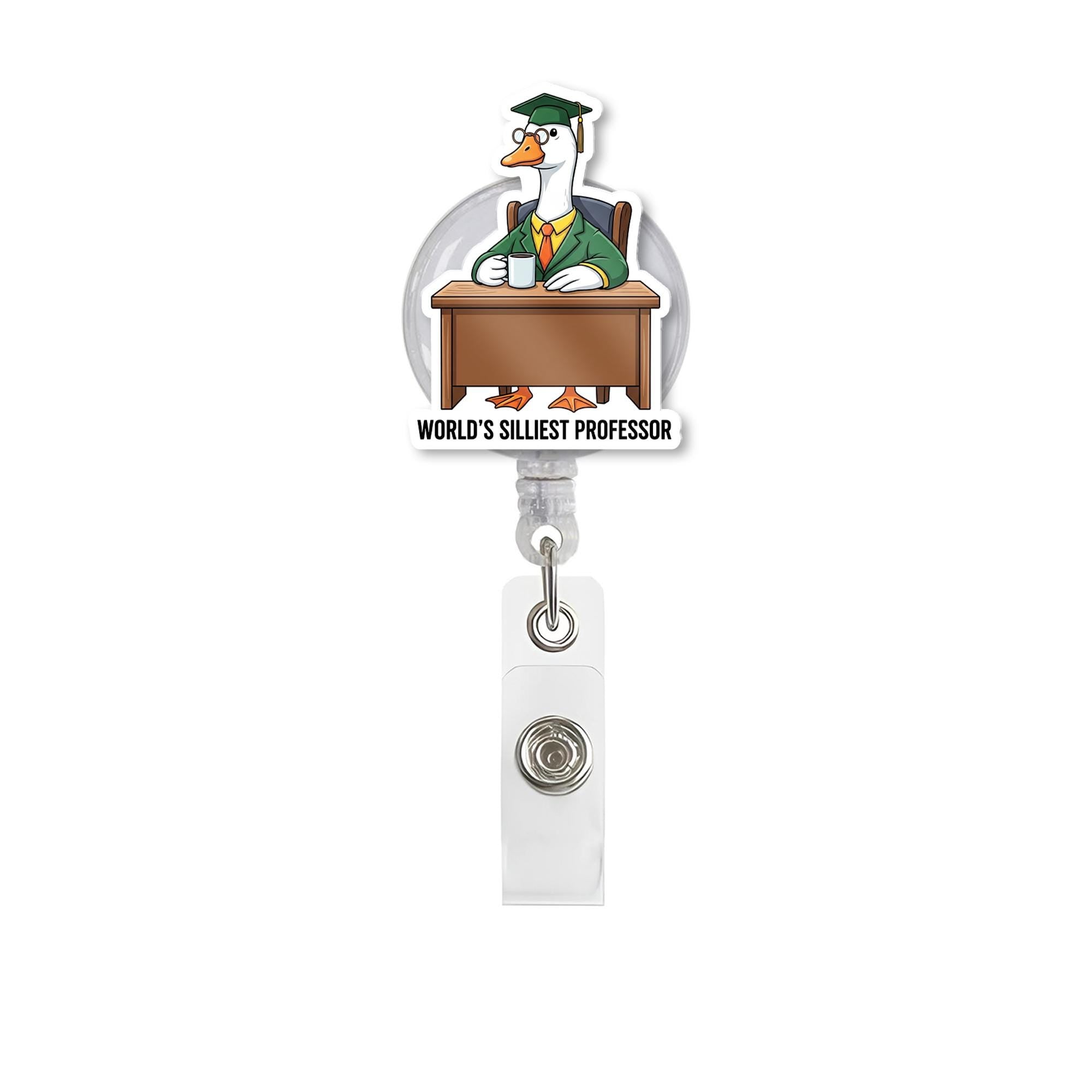 Funny Goose Professor Badge Reel – World's Silliest Professor ID Holder – Cute Gift for Teachers, Professors, or Staff, Teacher Lanyard Gift