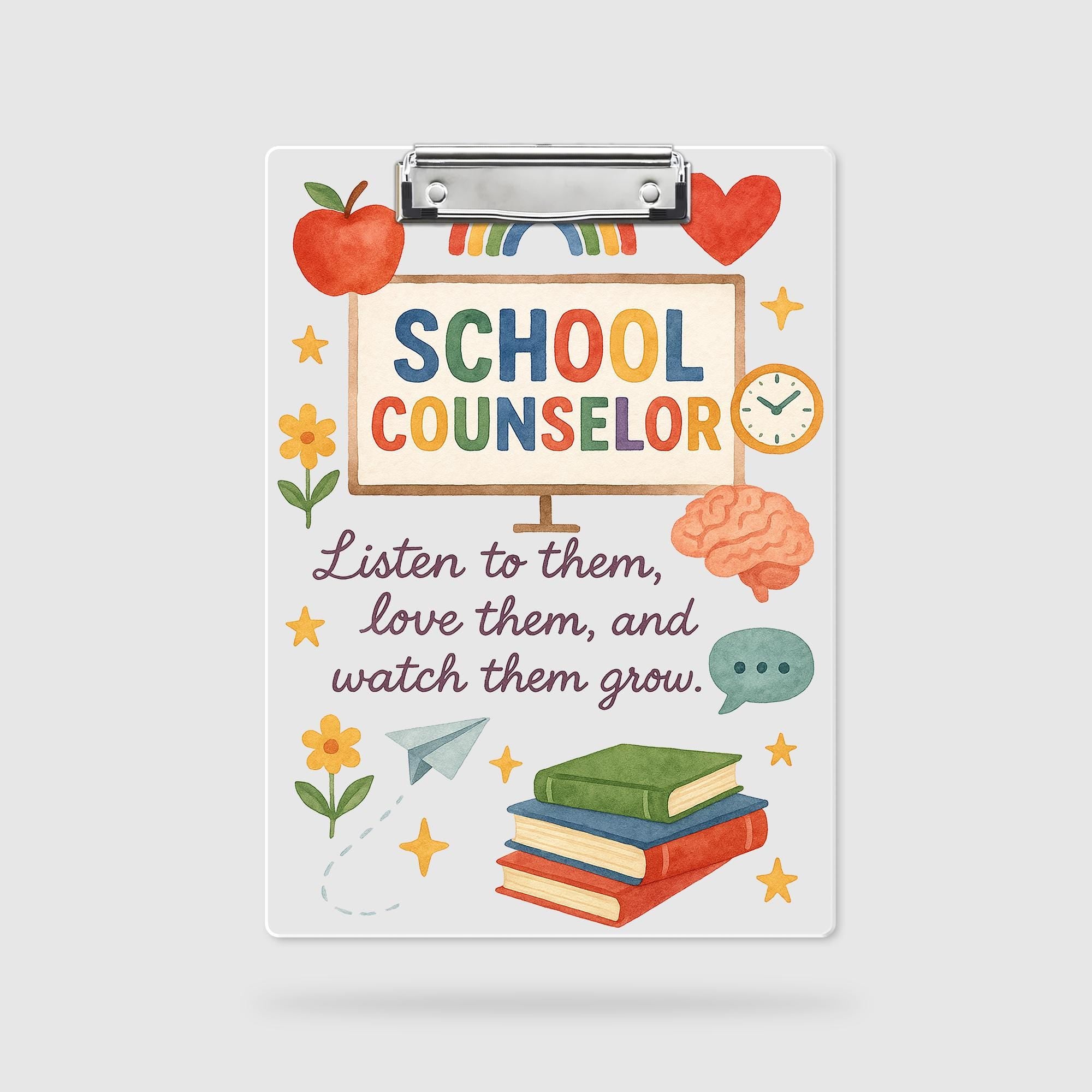 School Counselor Clipboard, Motivational Quote Office Supply, Teacher Appreciation Gift, Cute Rainbow Counseling Clipboard
