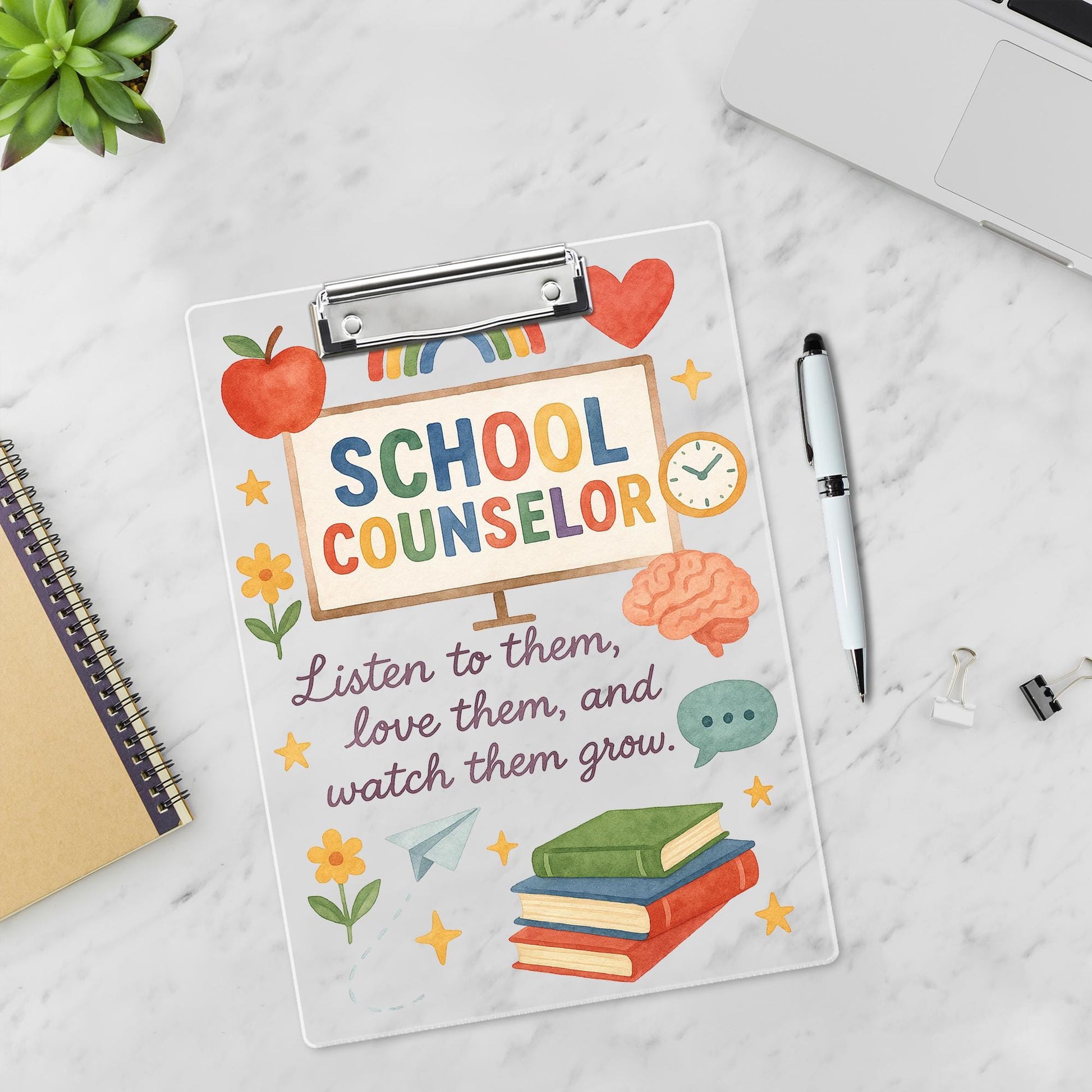 School Counselor Clipboard, Motivational Quote Office Supply, Teacher Appreciation Gift, Cute Rainbow Counseling Clipboard