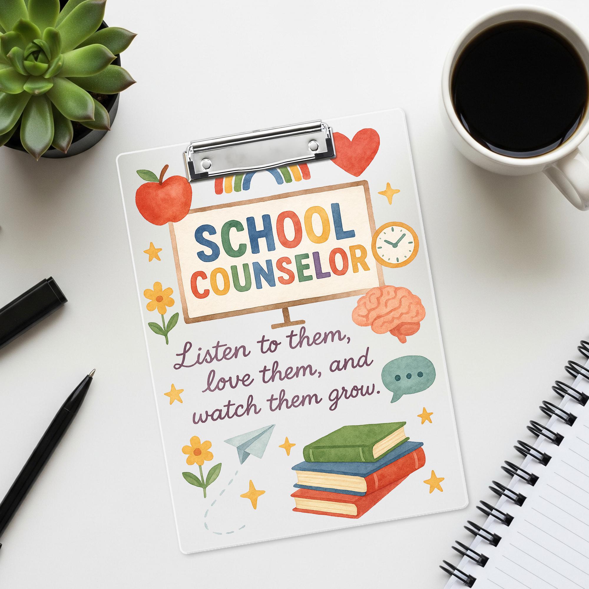 School Counselor Clipboard, Motivational Quote Office Supply, Teacher Appreciation Gift, Cute Rainbow Counseling Clipboard