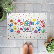 Inspirational Classroom Doormat, Small Hands Change the World Rug, Colorful Welcome Mat for Teachers, Kids, School Entryway, Classroom Decor