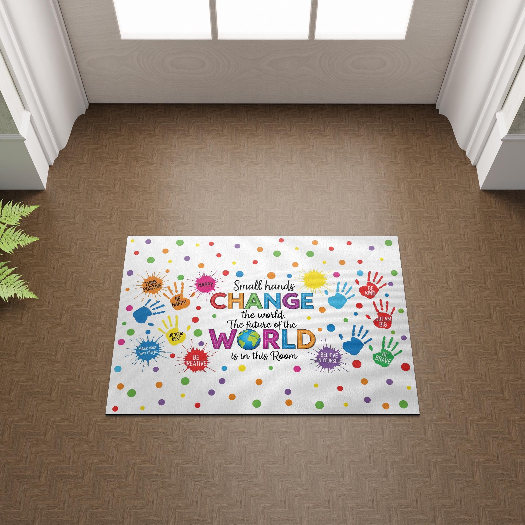 Inspirational Classroom Doormat, Small Hands Change the World Rug, Colorful Welcome Mat for Teachers, Kids, School Entryway, Classroom Decor