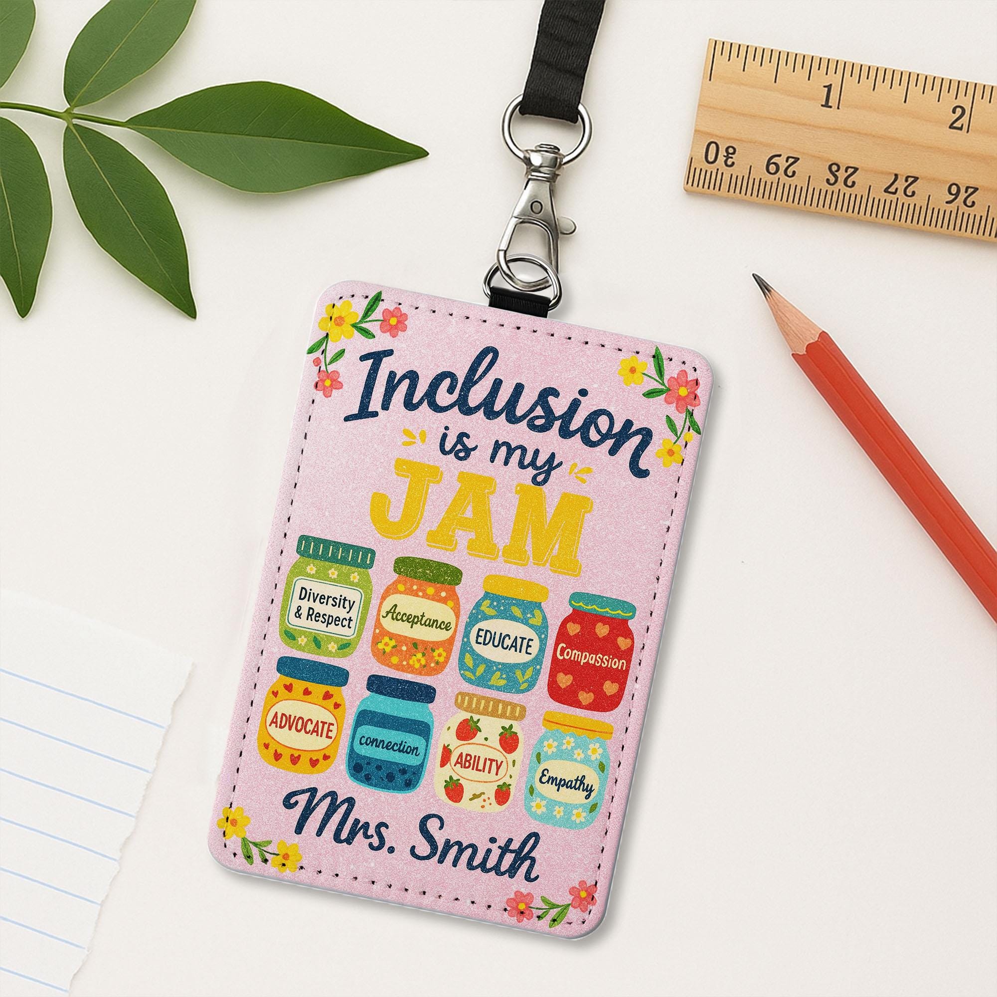 Inclusion Is My Jam Teacher Badge Holder – Custom Name ID Tag for Teachers, Educators – Diversity, Acceptance Themed Lanyard Gift