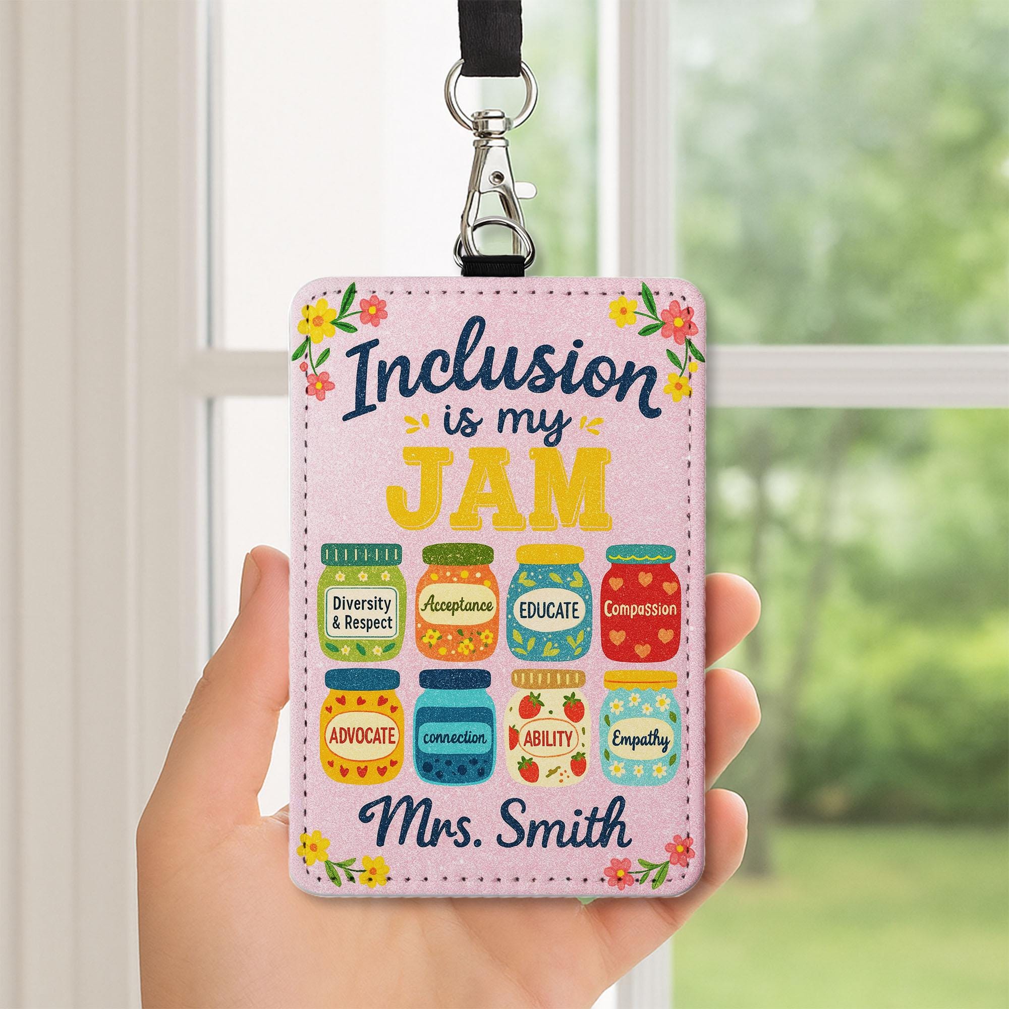 Inclusion Is My Jam Teacher Badge Holder – Custom Name ID Tag for Teachers, Educators – Diversity, Acceptance Themed Lanyard Gift