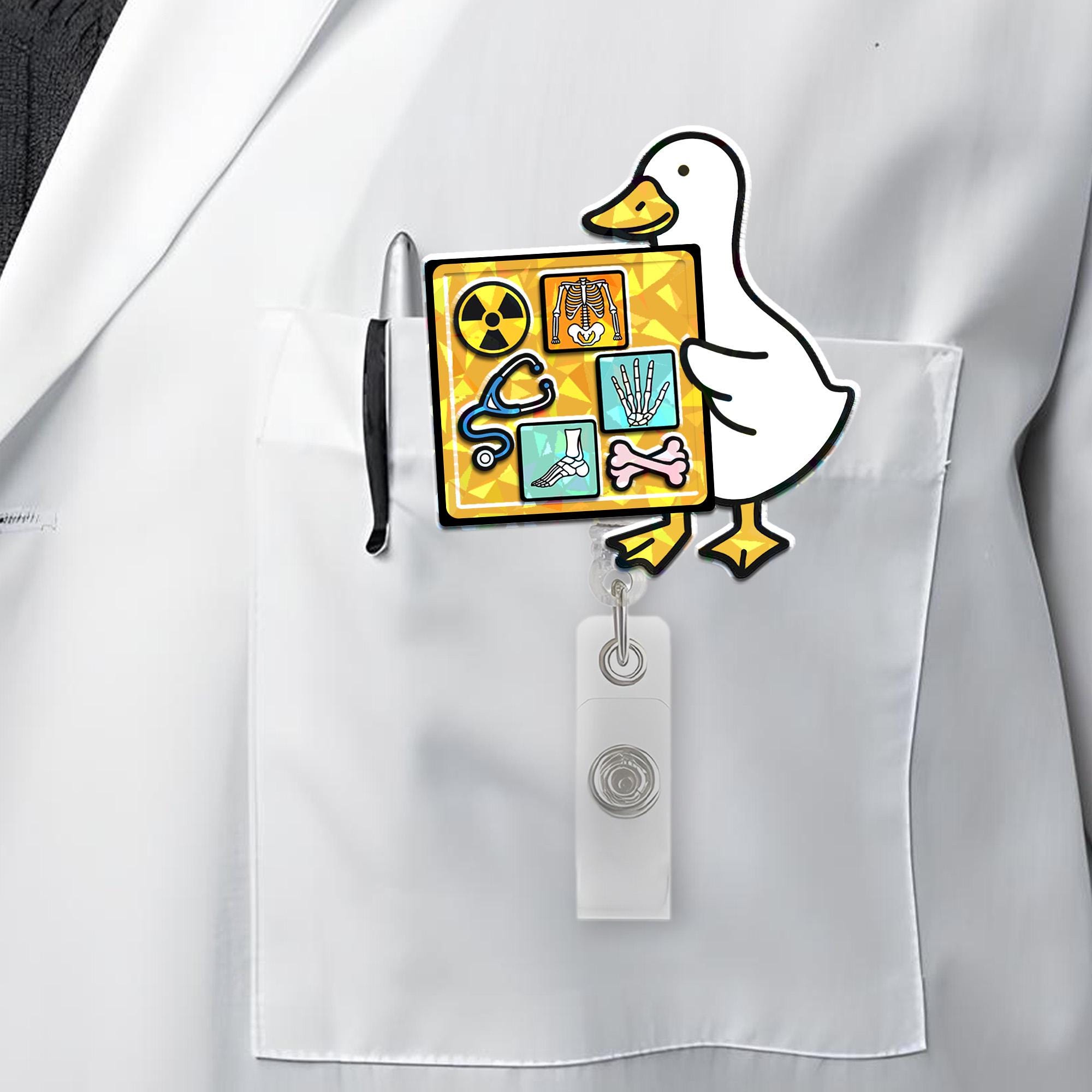 Silly Goose X-Ray Shaker Badge Reel – Funny Radiology Duck ID Holder – Holographic Medical Badge Clip – RT Tech Gift for Healthcare Workers