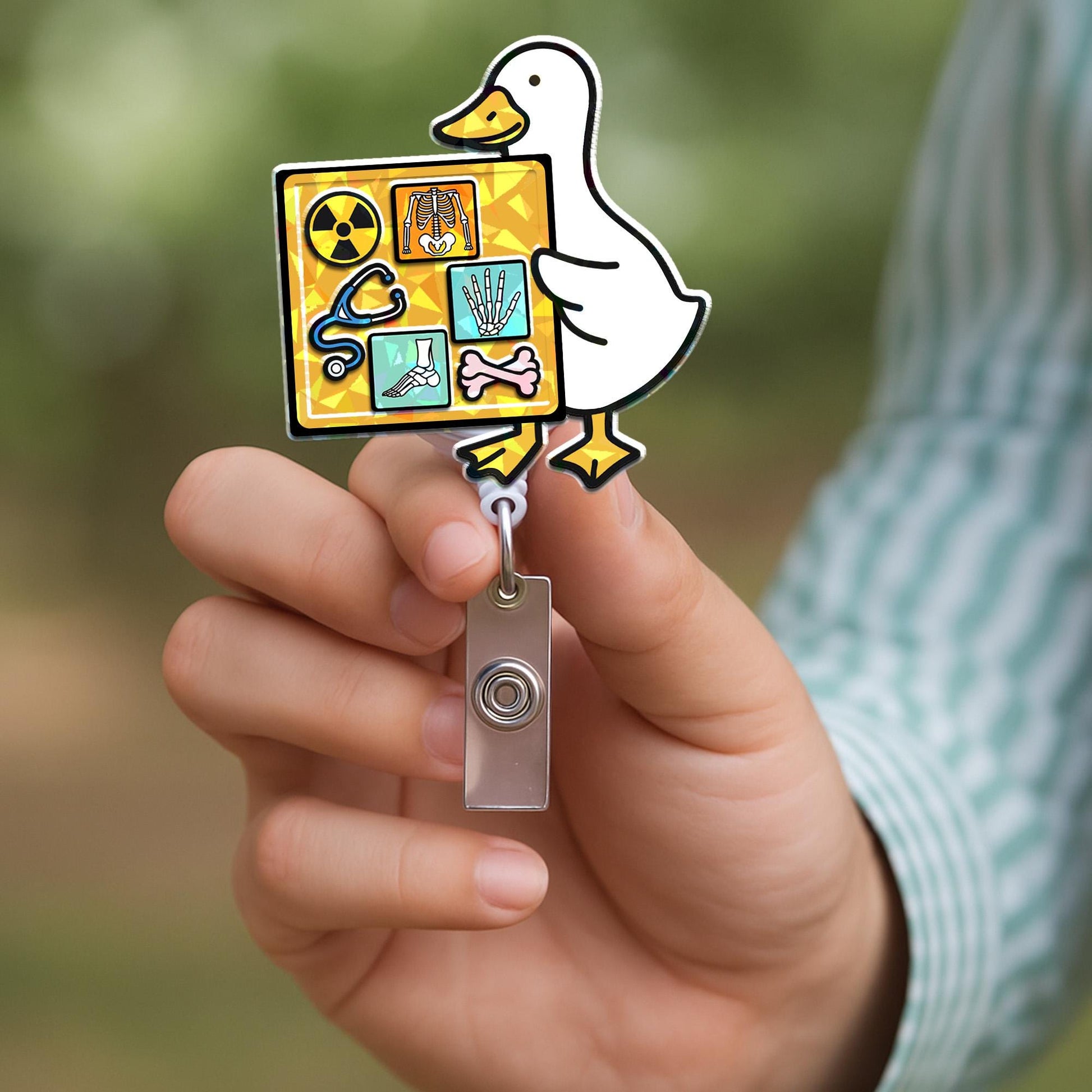 Silly Goose X-Ray Shaker Badge Reel – Funny Radiology Duck ID Holder – Holographic Medical Badge Clip – RT Tech Gift for Healthcare Workers