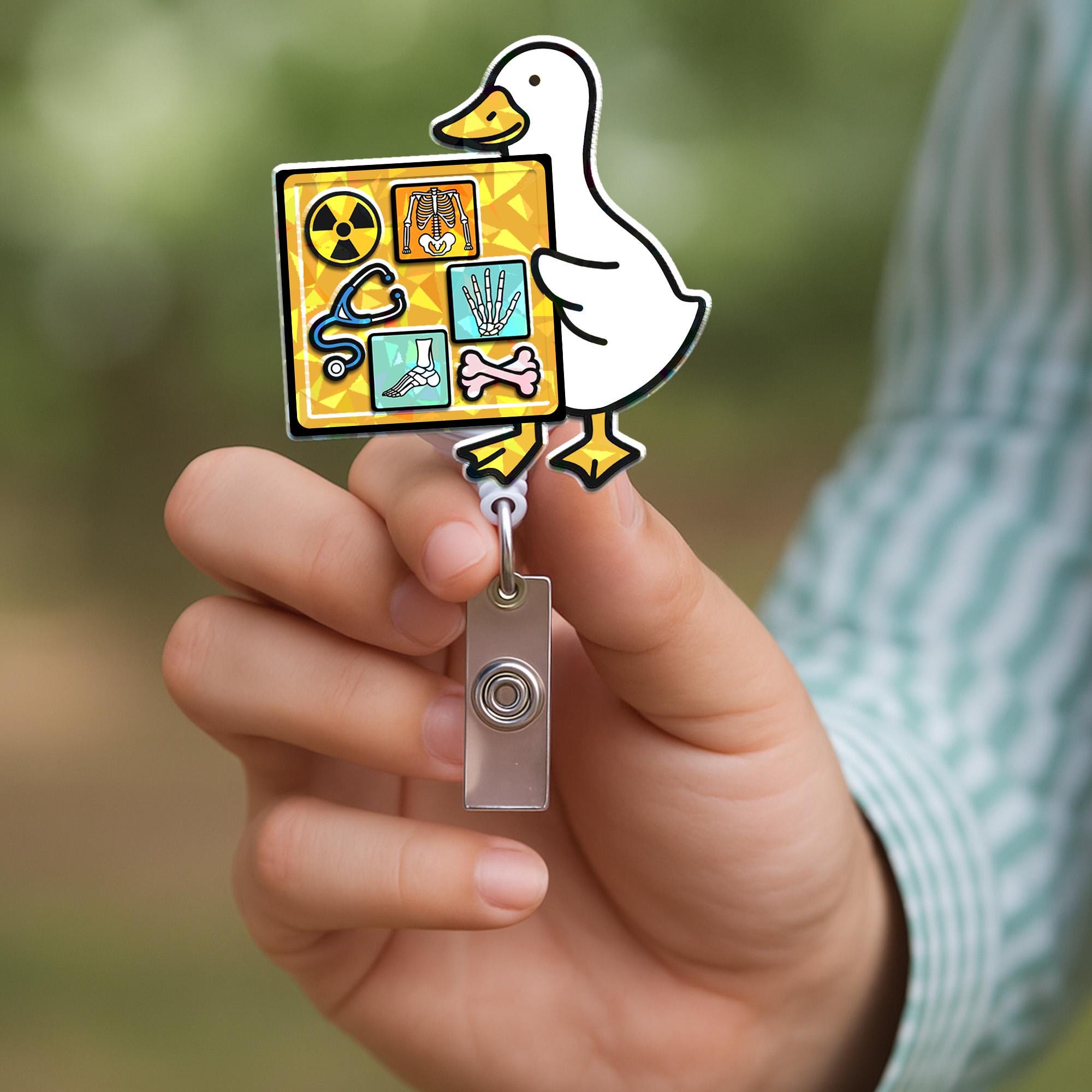 Silly Goose X-Ray Shaker Badge Reel – Funny Radiology Duck ID Holder – Holographic Medical Badge Clip – RT Tech Gift for Healthcare Workers