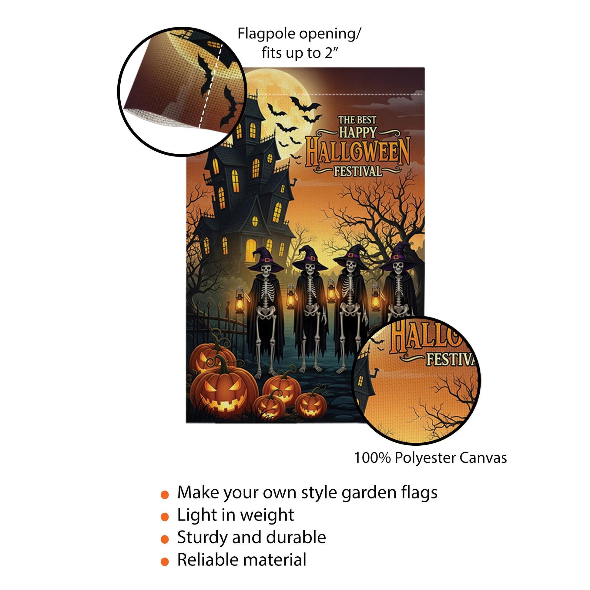 Halloween Garden Flag – Skeleton Witches Outdoor Decor, Haunted House Yard Sign, Fall Spooky Decoration