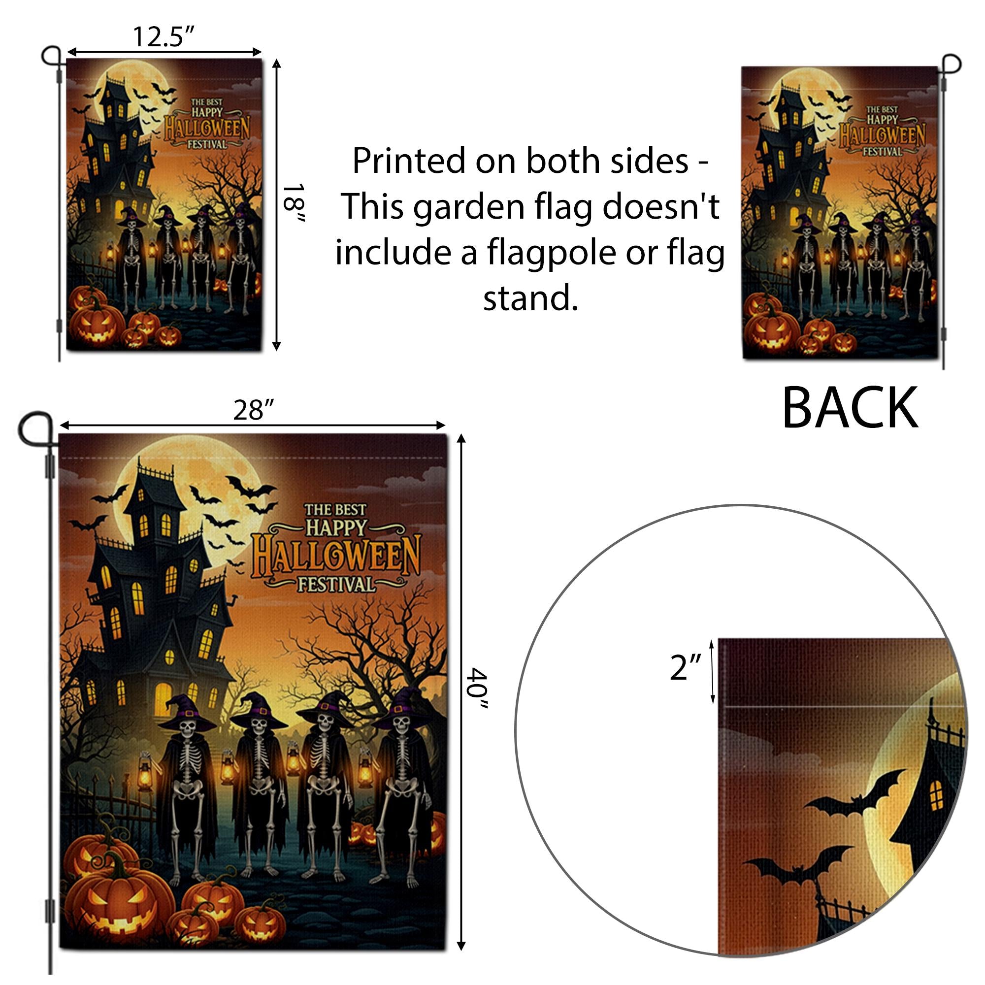 Halloween Garden Flag – Skeleton Witches Outdoor Decor, Haunted House Yard Sign, Fall Spooky Decoration