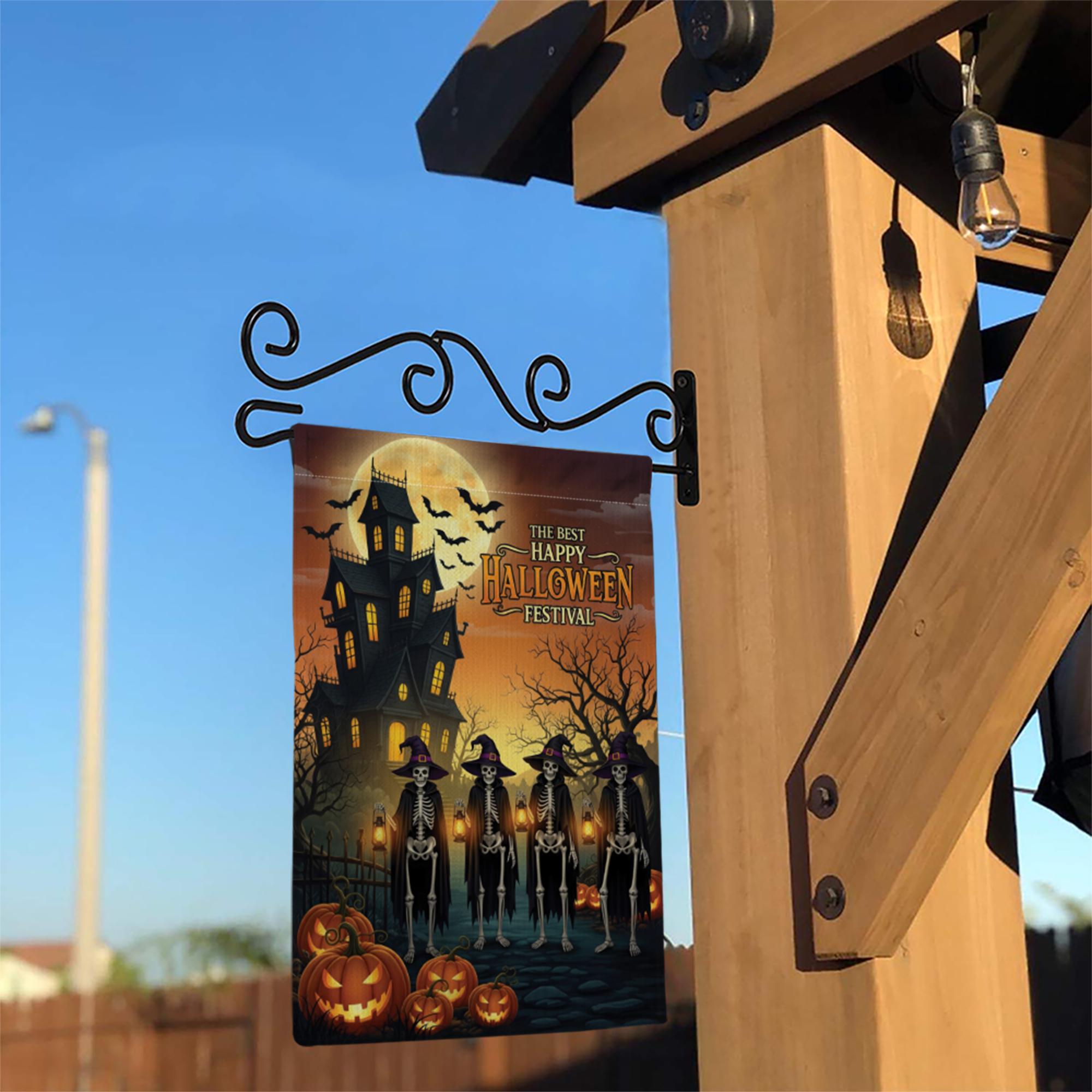 Halloween Garden Flag – Skeleton Witches Outdoor Decor, Haunted House Yard Sign, Fall Spooky Decoration