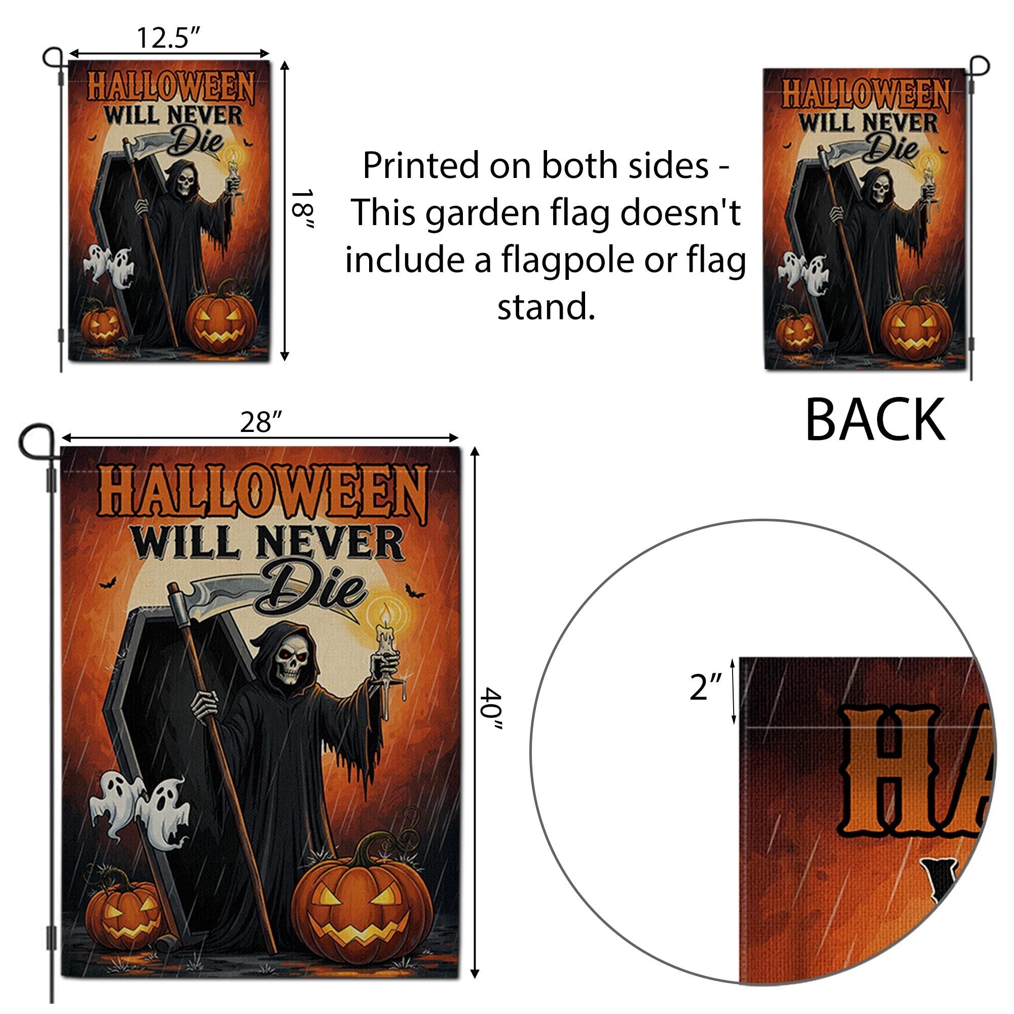 Grim Reaper Halloween Garden Flag – Scary Yard Decor, Coffin & Ghost Outdoor Sign, Spooky Fall Decoration