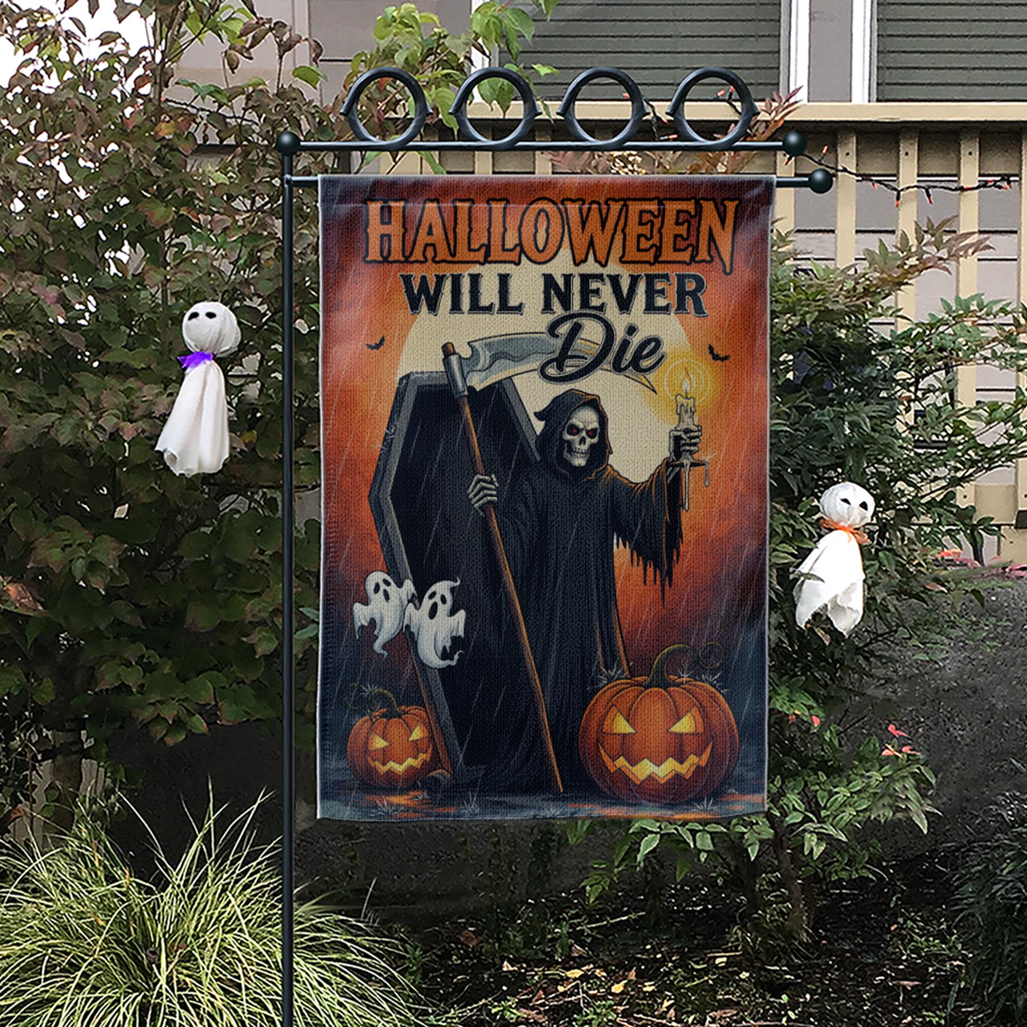 Grim Reaper Halloween Garden Flag – Scary Yard Decor, Coffin & Ghost Outdoor Sign, Spooky Fall Decoration