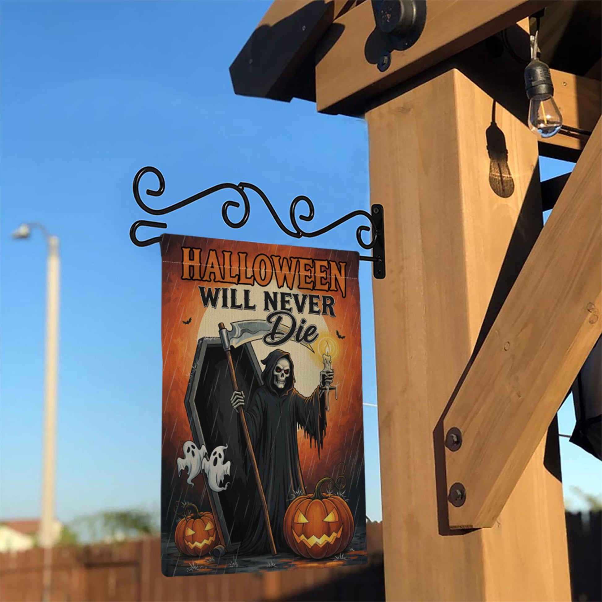 Grim Reaper Halloween Garden Flag – Scary Yard Decor, Coffin & Ghost Outdoor Sign, Spooky Fall Decoration