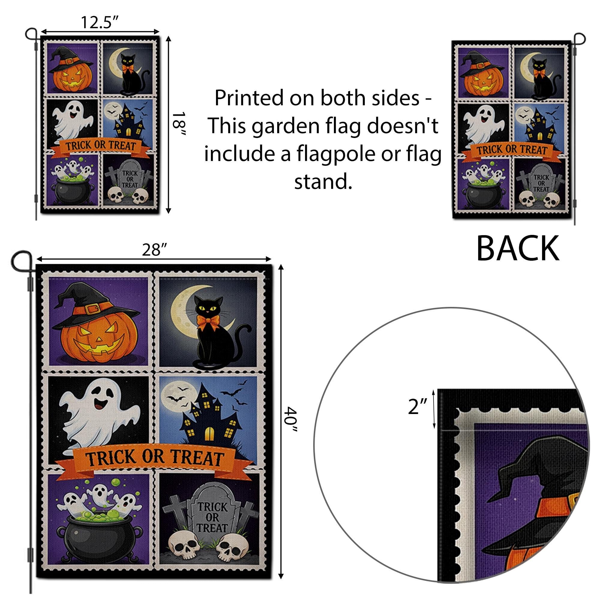 Trick or Treat Halloween Garden Flag – Cute Spooky Yard Decor with Ghost, Cat, Pumpkin & Cauldron Design