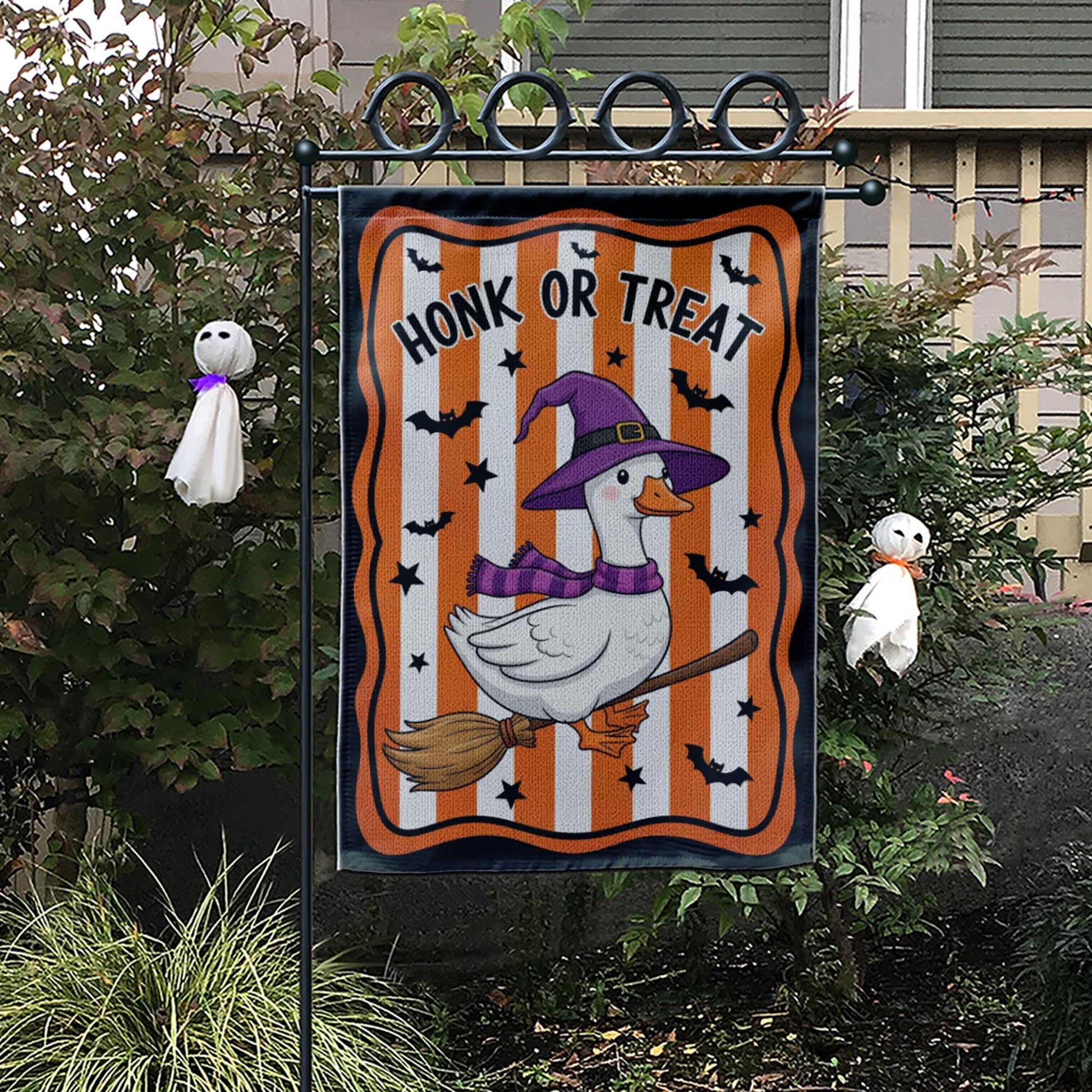 Honk or Treat Halloween Garden Flag – Funny Witch Goose Yard Decor, Cute Farm Animal Spooky Outdoor Sign