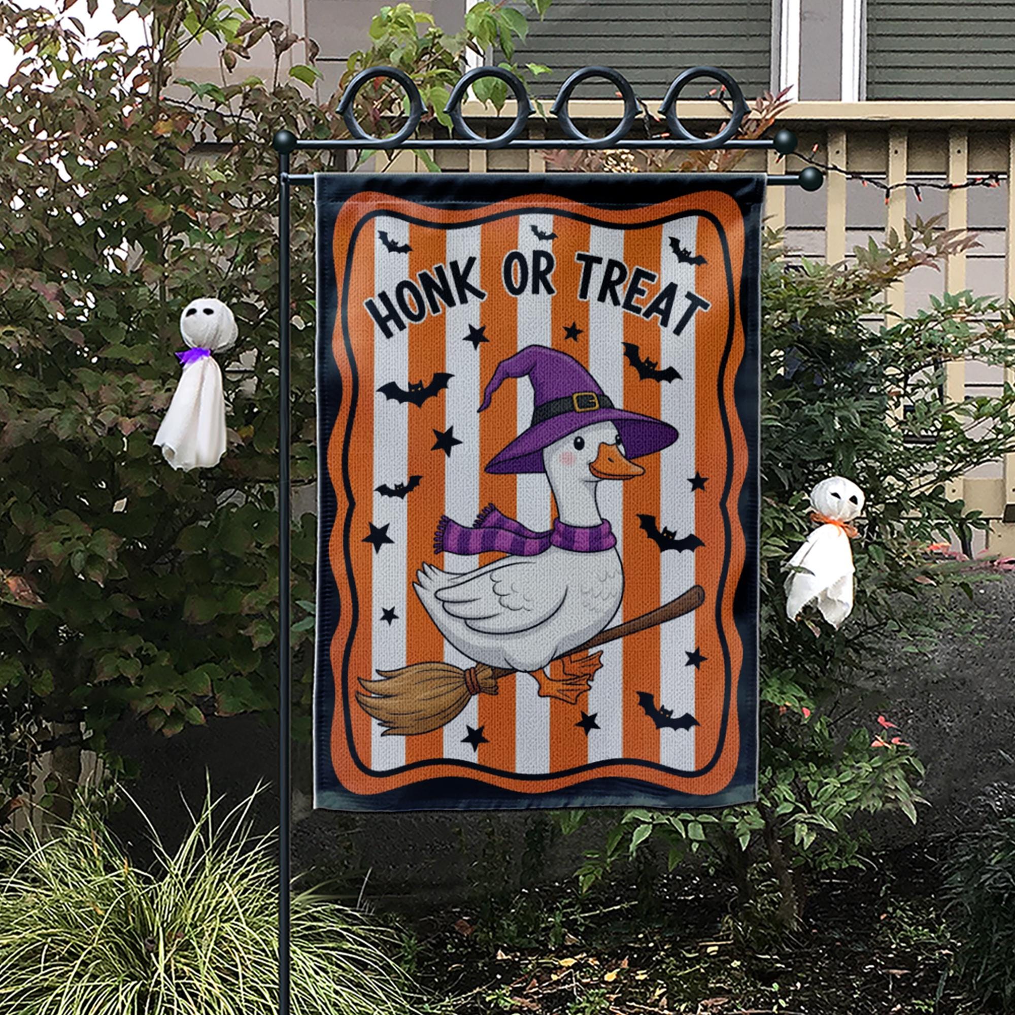 Honk or Treat Halloween Garden Flag – Funny Witch Goose Yard Decor, Cute Farm Animal Spooky Outdoor Sign