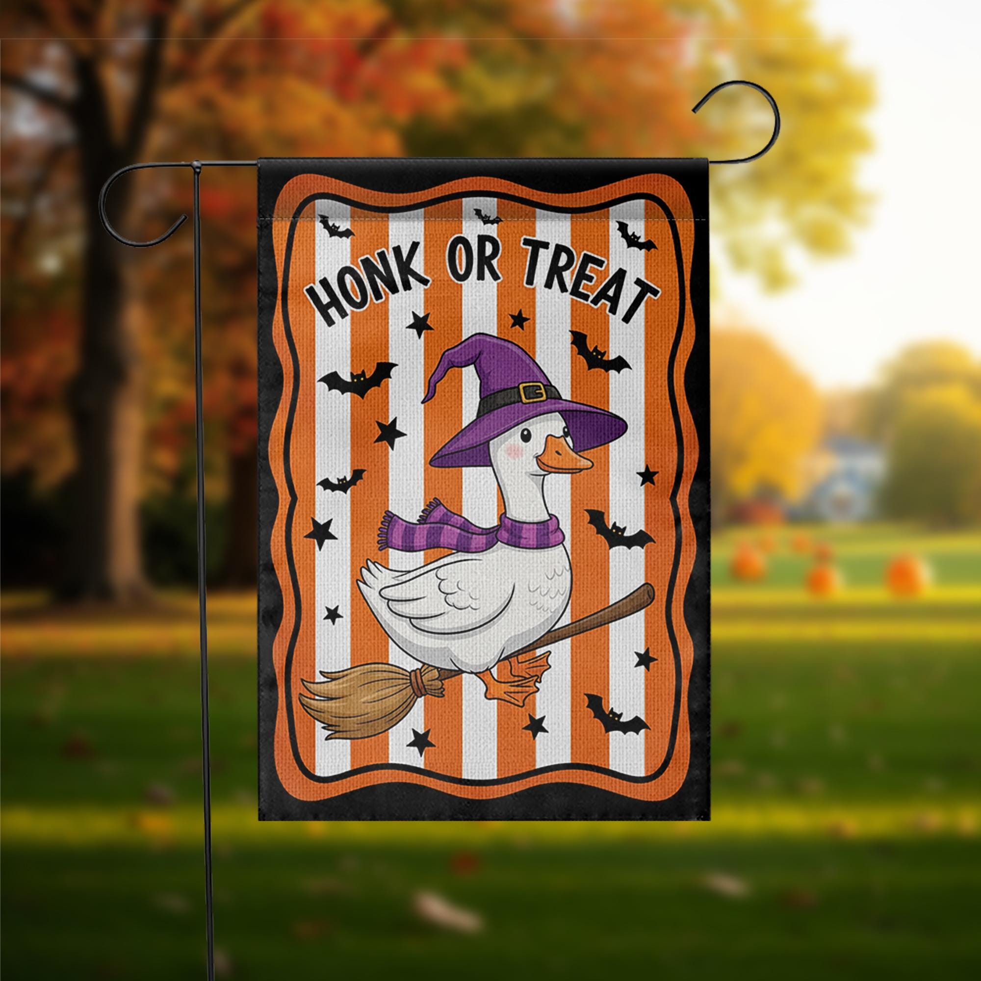 Honk or Treat Halloween Garden Flag – Funny Witch Goose Yard Decor, Cute Farm Animal Spooky Outdoor Sign
