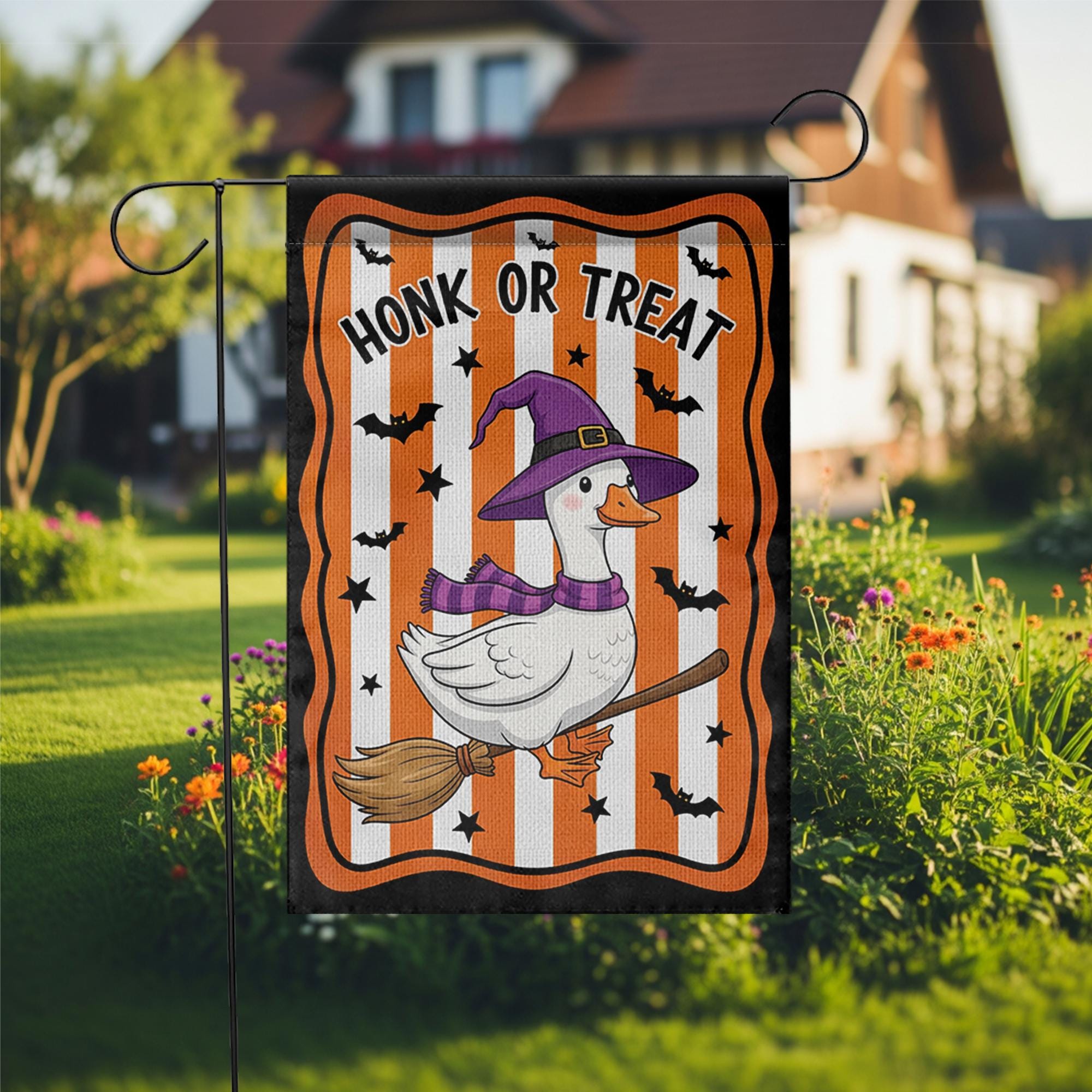 Honk or Treat Halloween Garden Flag – Funny Witch Goose Yard Decor, Cute Farm Animal Spooky Outdoor Sign