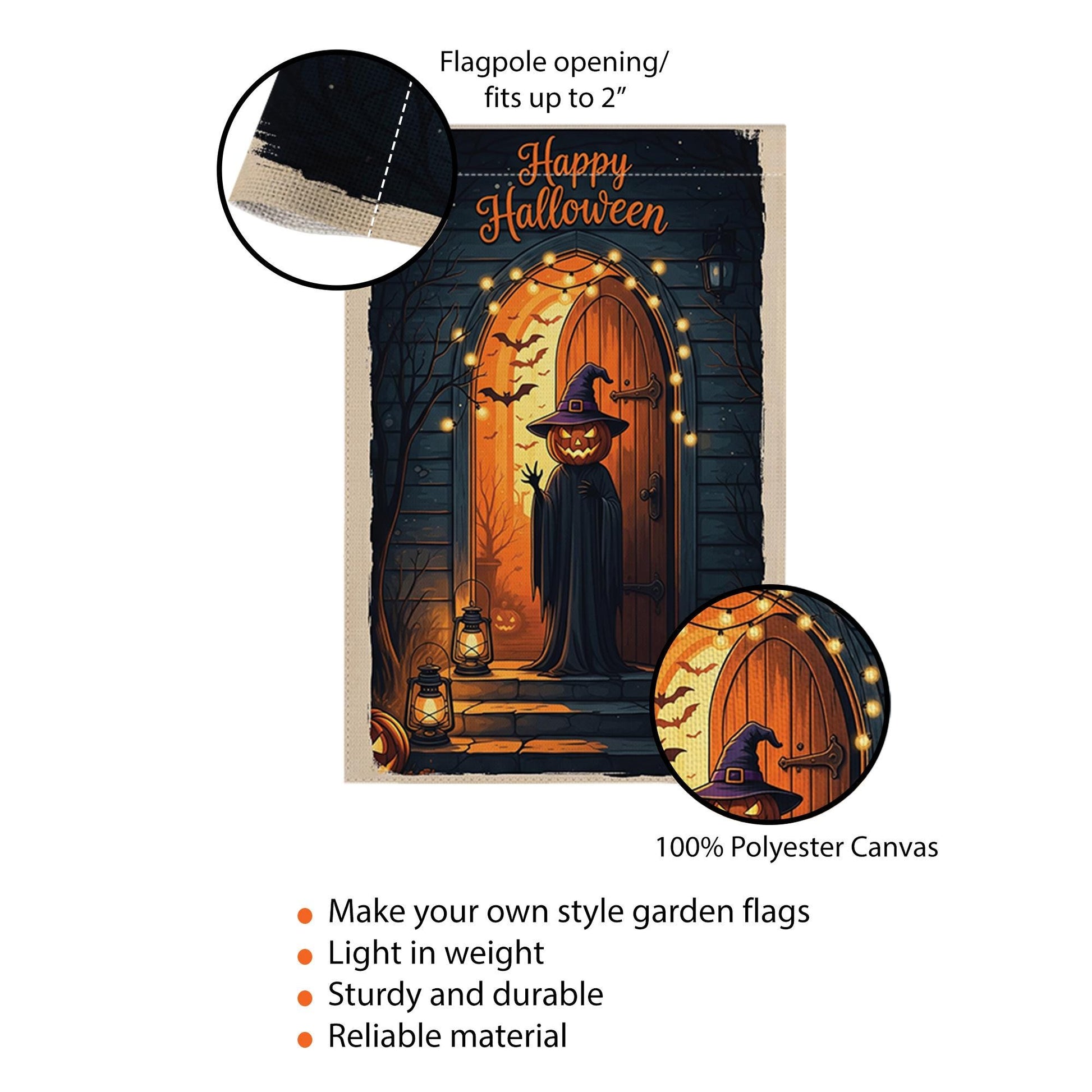 Happy Halloween Garden Flag – Pumpkin Head Witch Porch Decor, Spooky Lantern Fall Yard Sign with Gothic Door