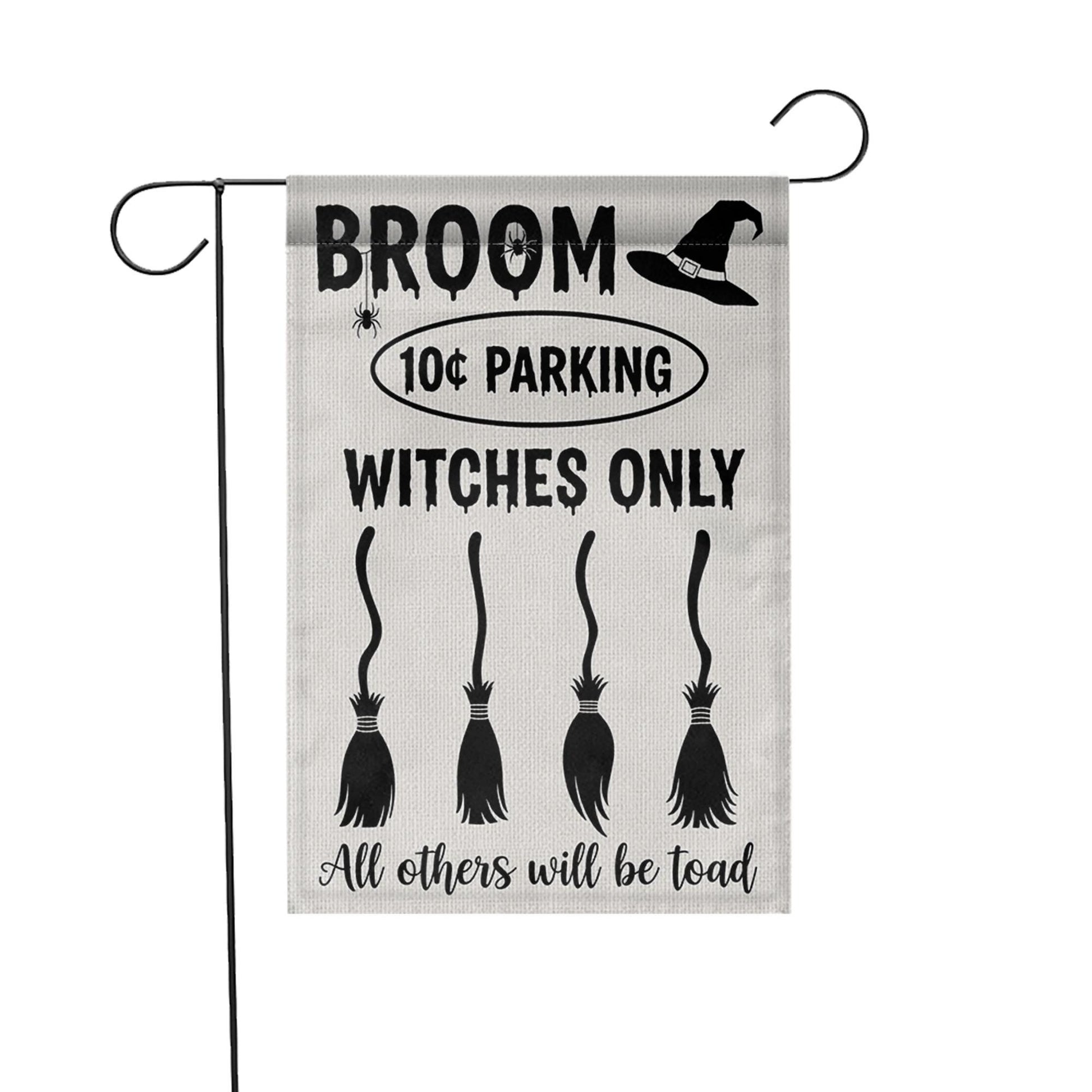 Witches Only Broom Parking Garden Flag – Funny Halloween Yard Decor, Toad Warning Witch Sign for Outdoor Display
