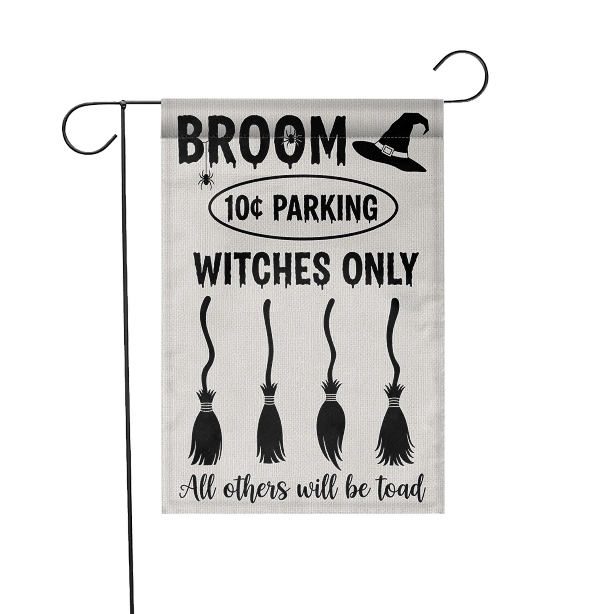 Witches Only Broom Parking Garden Flag – Funny Halloween Yard Decor, Toad Warning Witch Sign for Outdoor Display