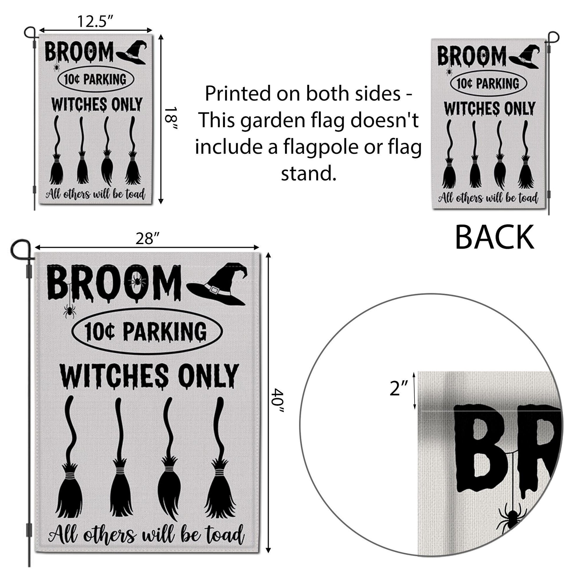 Witches Only Broom Parking Garden Flag – Funny Halloween Yard Decor, Toad Warning Witch Sign for Outdoor Display