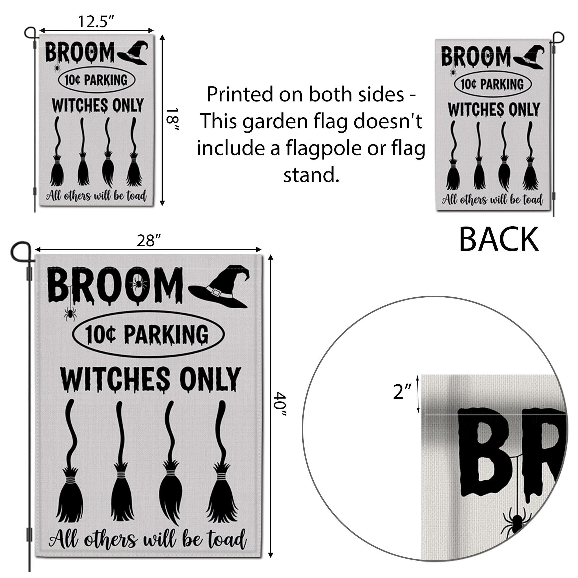 Witches Only Broom Parking Garden Flag – Funny Halloween Yard Decor, Toad Warning Witch Sign for Outdoor Display