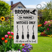 Witches Only Broom Parking Garden Flag – Funny Halloween Yard Decor, Toad Warning Witch Sign for Outdoor Display