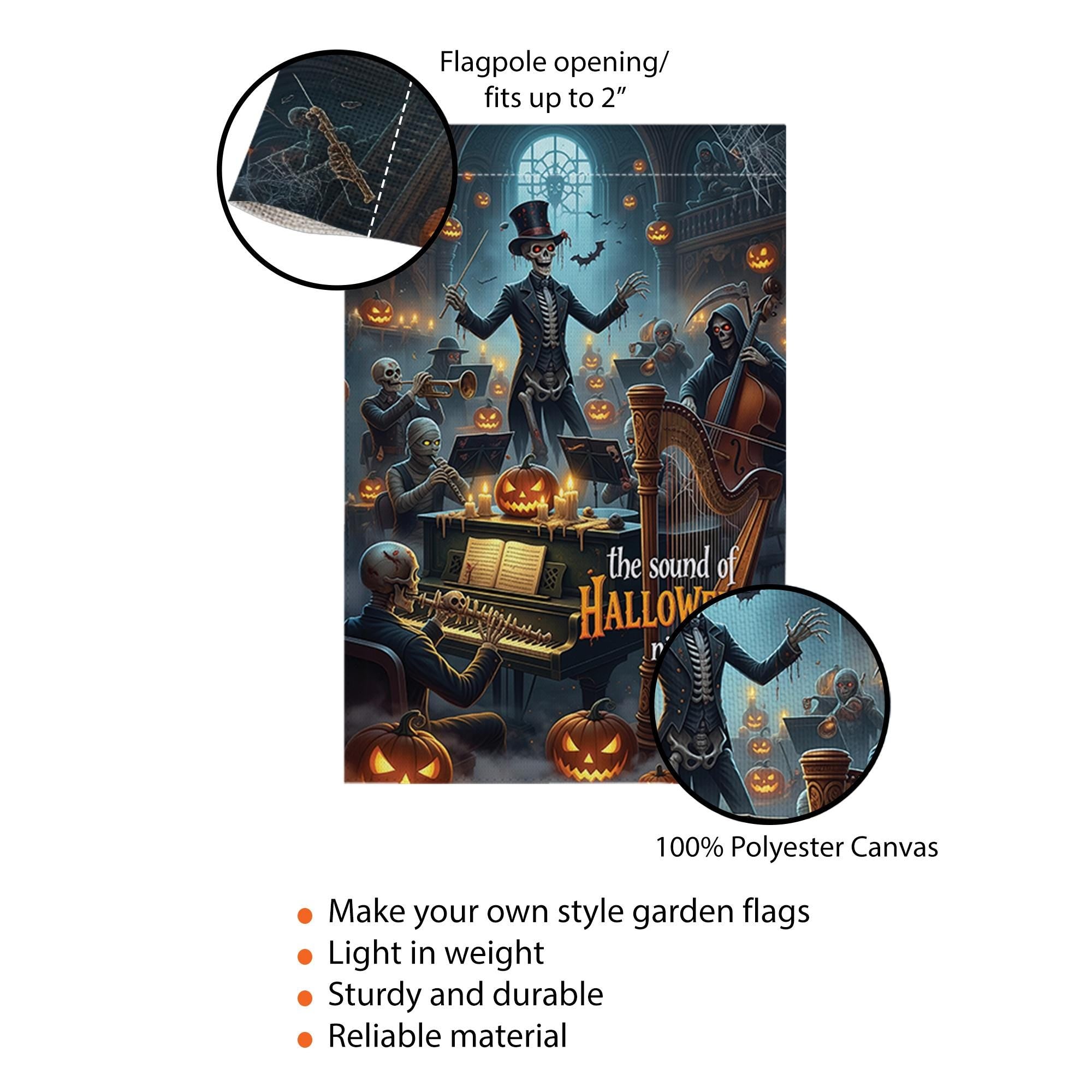 Skeleton Orchestra Halloween Garden Flag – Haunted Concert Yard Decor, Spooky Music Night Pumpkin Display