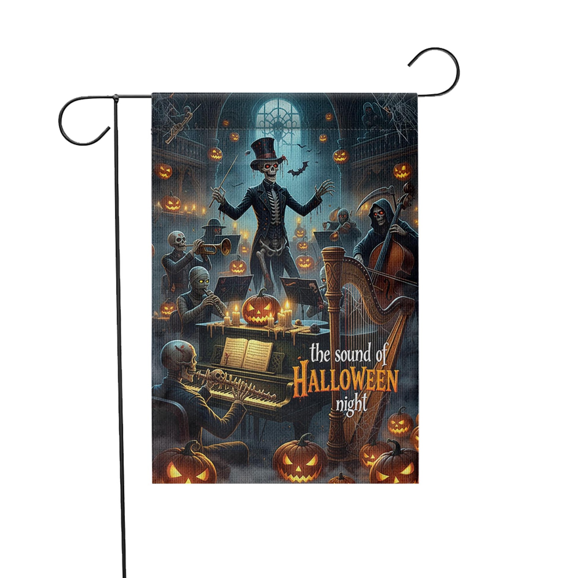 Skeleton Orchestra Halloween Garden Flag – Haunted Concert Yard Decor, Spooky Music Night Pumpkin Display