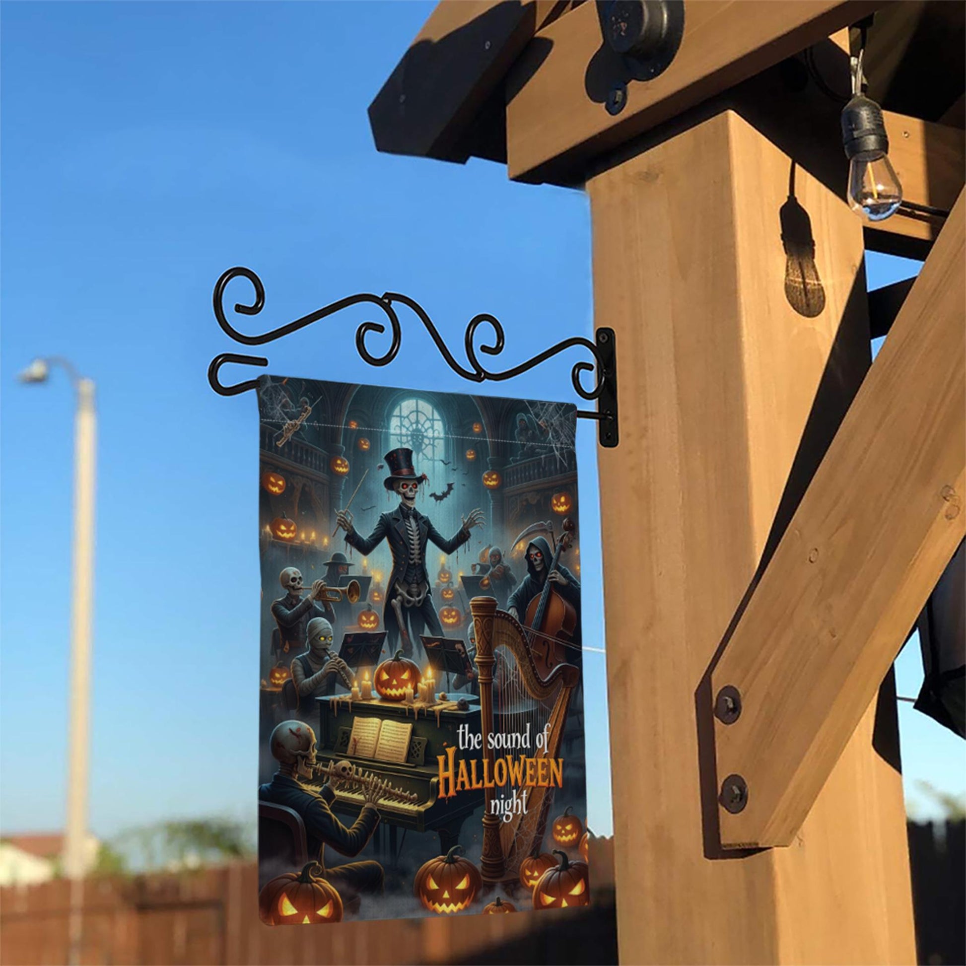 Skeleton Orchestra Halloween Garden Flag – Haunted Concert Yard Decor, Spooky Music Night Pumpkin Display