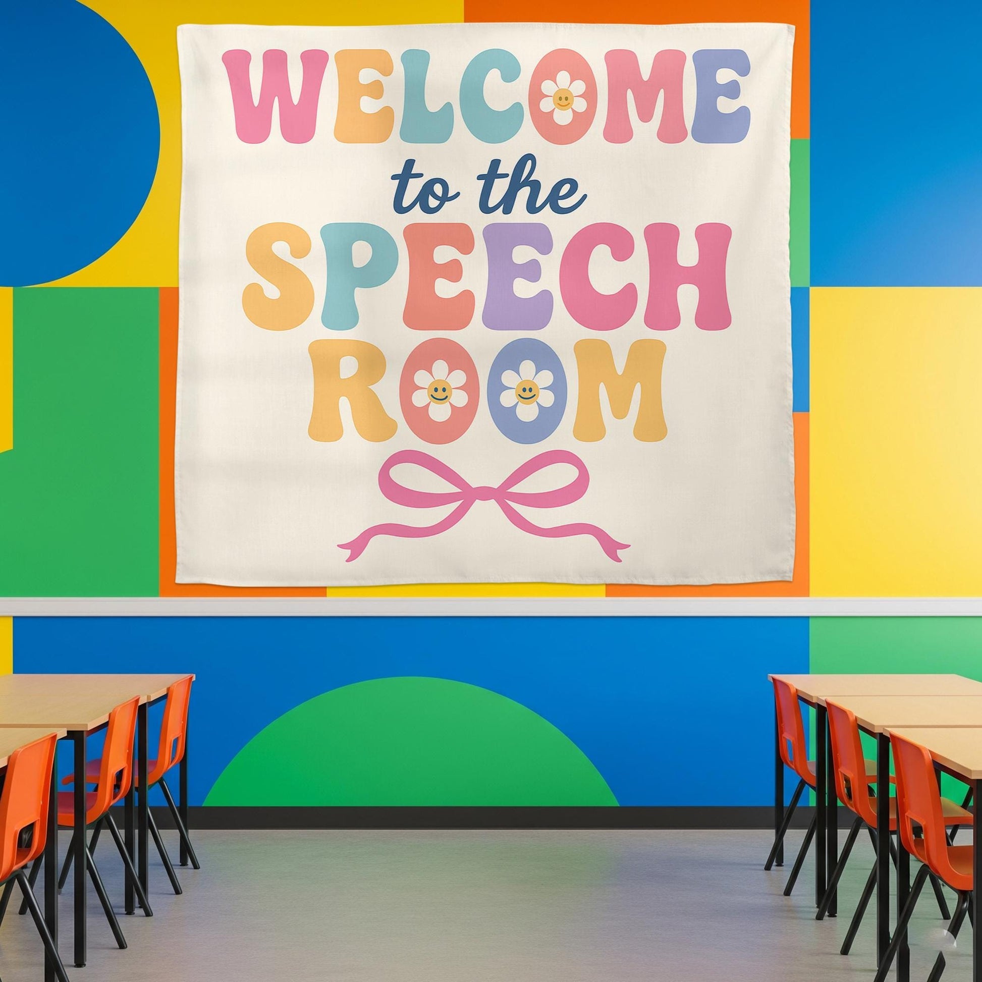 Welcome to the Speech Room Tapestry, Colorful SLP Wall Decor, Speech Therapy Office Sign, Cute Classroom Banner for Therapists