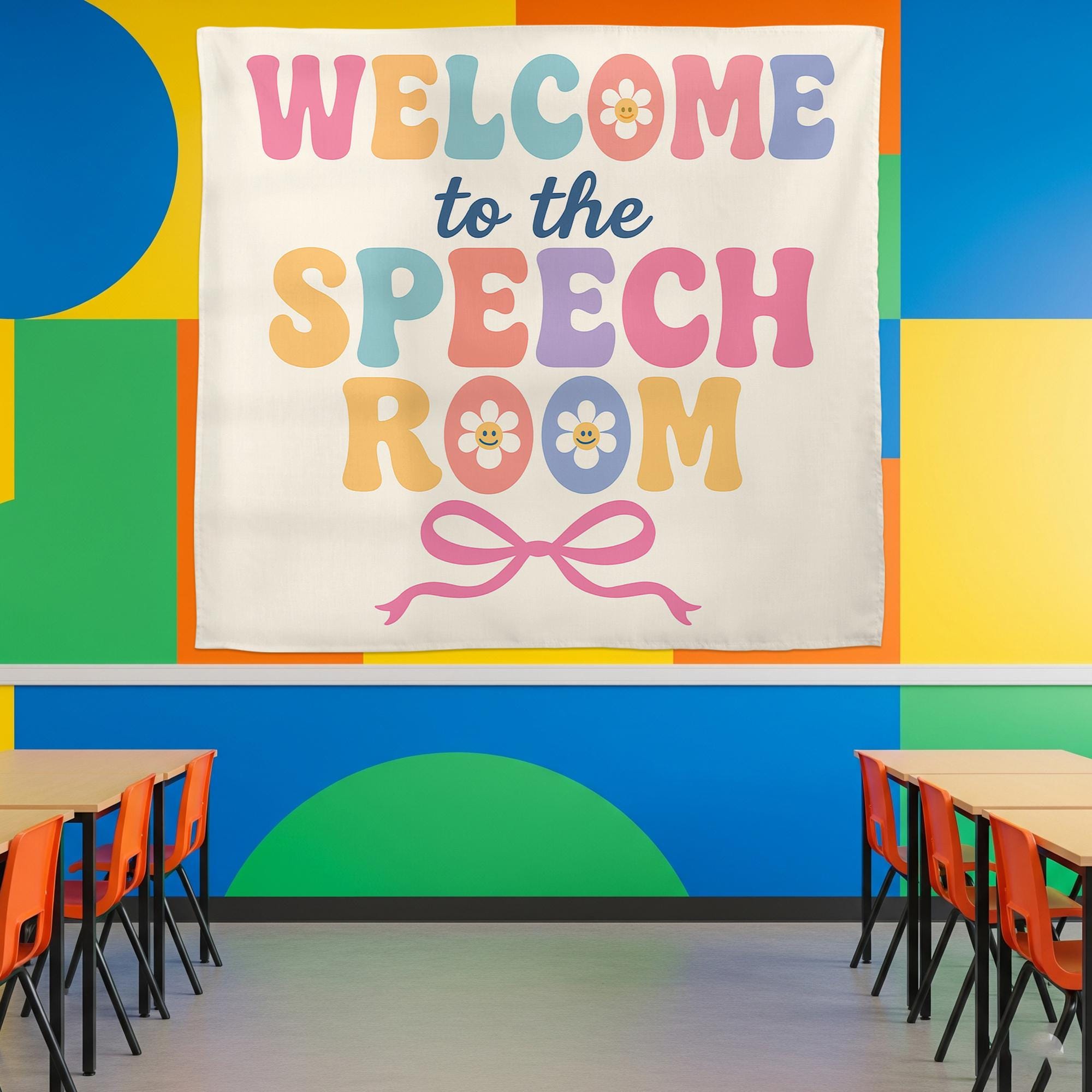 Welcome to the Speech Room Tapestry, Colorful SLP Wall Decor, Speech Therapy Office Sign, Cute Classroom Banner for Therapists
