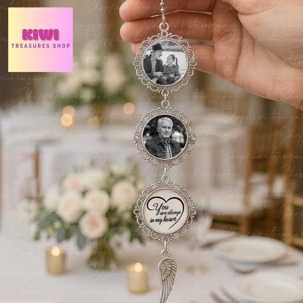 Memorial Photo Charm for Wedding Bouquet or Car | In Loving Memory Keepsake | You Are Always in My Heart Charm | Remembrance Gift for Bride